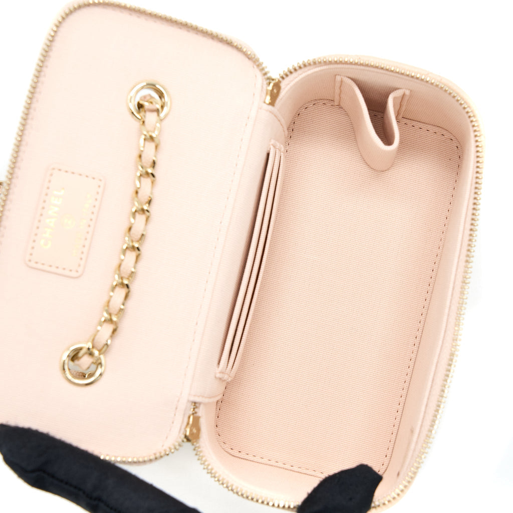 CHANEL LONG VANITY WITH CHAIN CAVIAR BEIGE LGHW