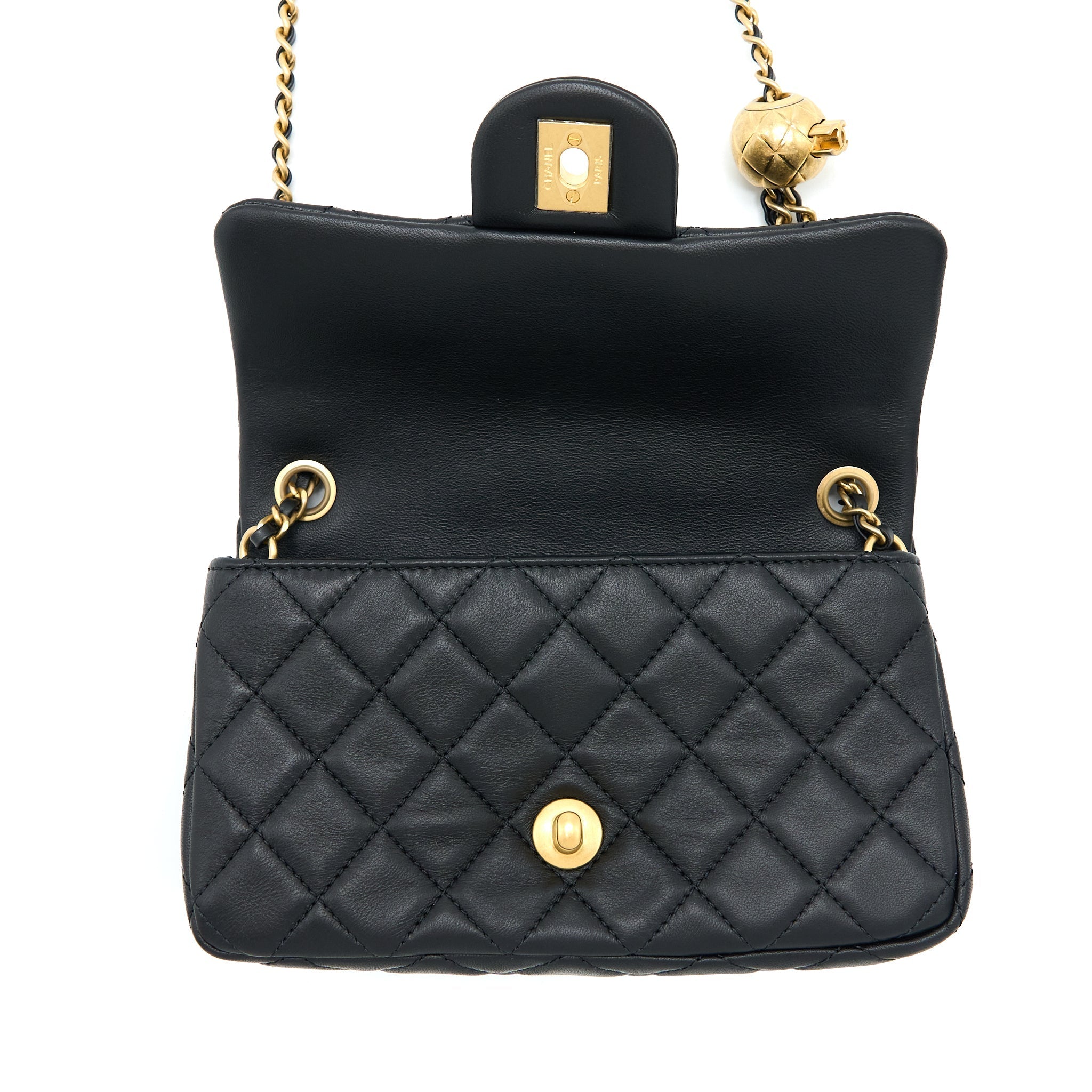 CHANEL PEARL CRUSH MINI RECTANGULAR LAMBSKIN BLACK BRUSHED GHW (MICROCHIP)