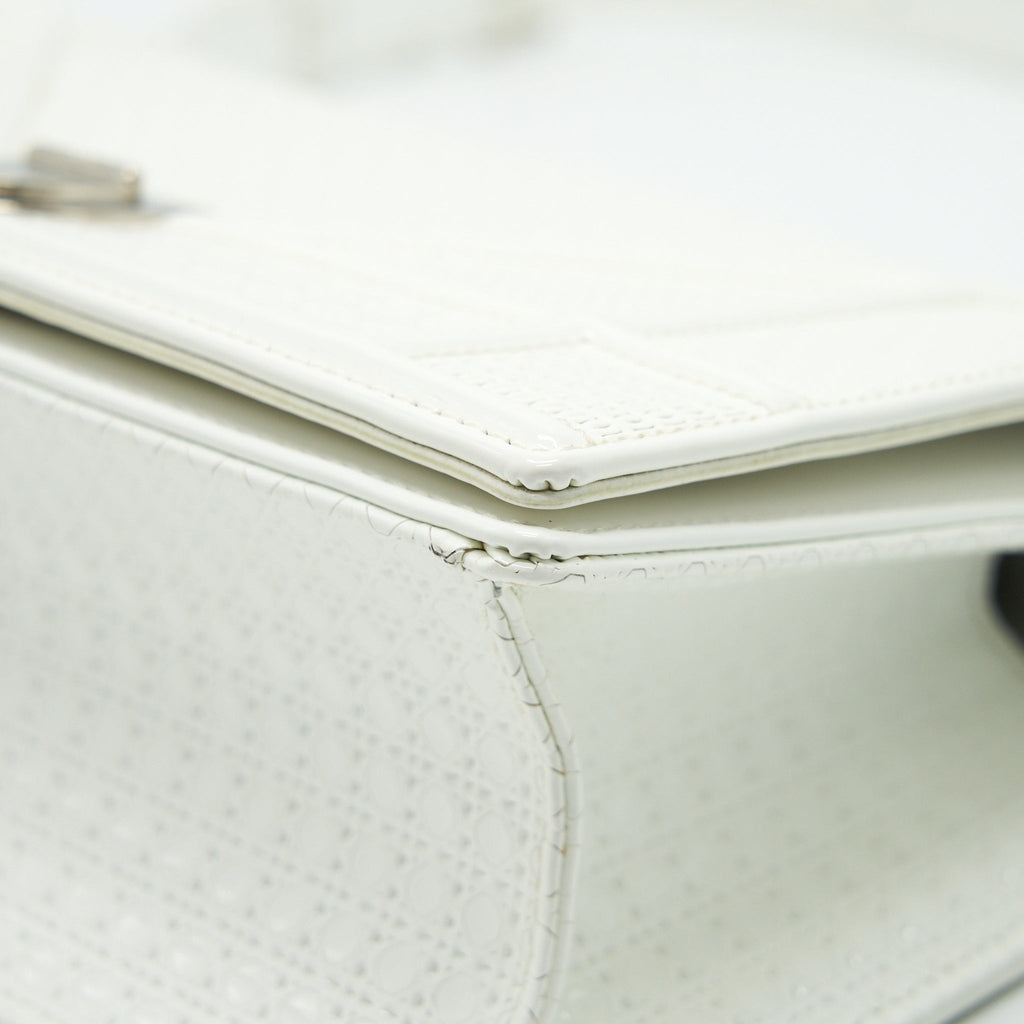 CHRISTIAN DIOR SMALL CANNAGE DIORAMA PATENT LEATHER IN WHITE SHW
