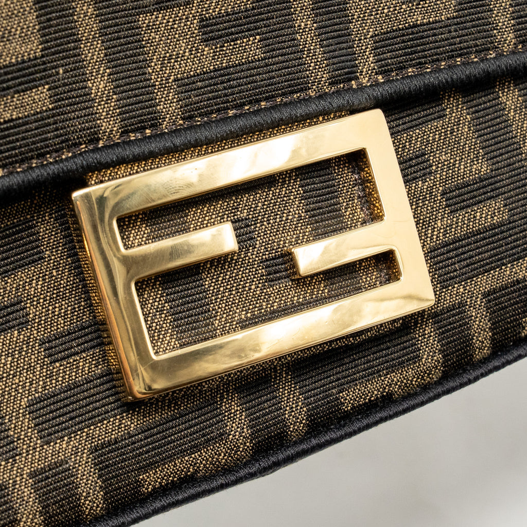 FENDI MINI BAGUETTE SHOULDER BAG FF JACQUARD CANVAS BROWN GHW