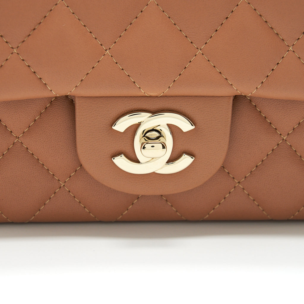CHANEL MINI RECTANGULAR FLAP BAG LAMBSKIN CARAMEL LGHW
