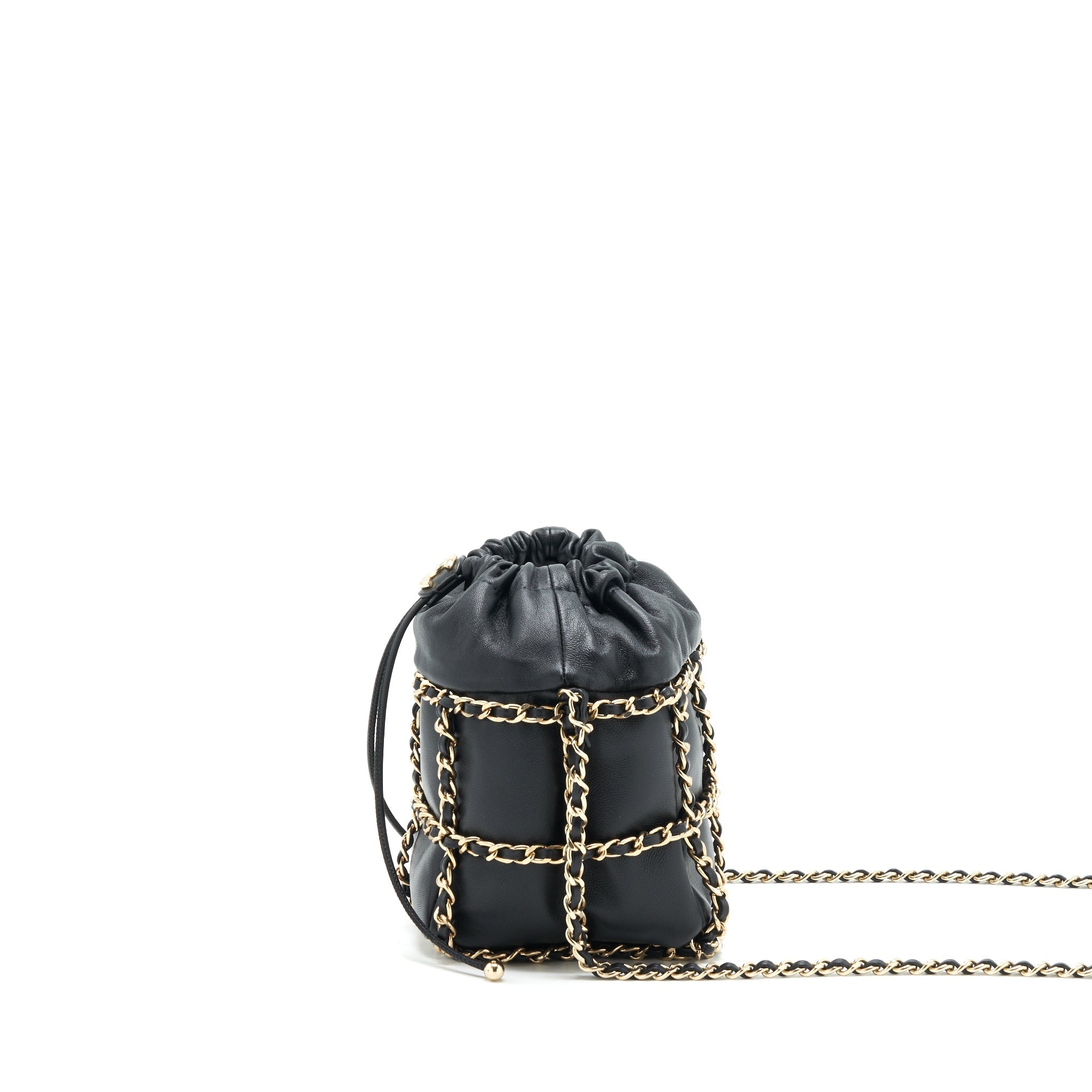 CHANEL 21C BUCKET CHAINS LAMBSKIN BLACK LGHW