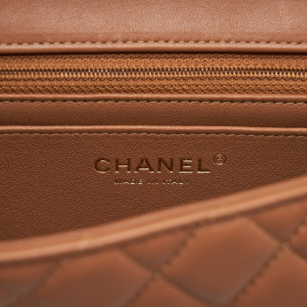 CHANEL MINI RECTANGULAR FLAP BAG LAMBSKIN CARAMEL LGHW