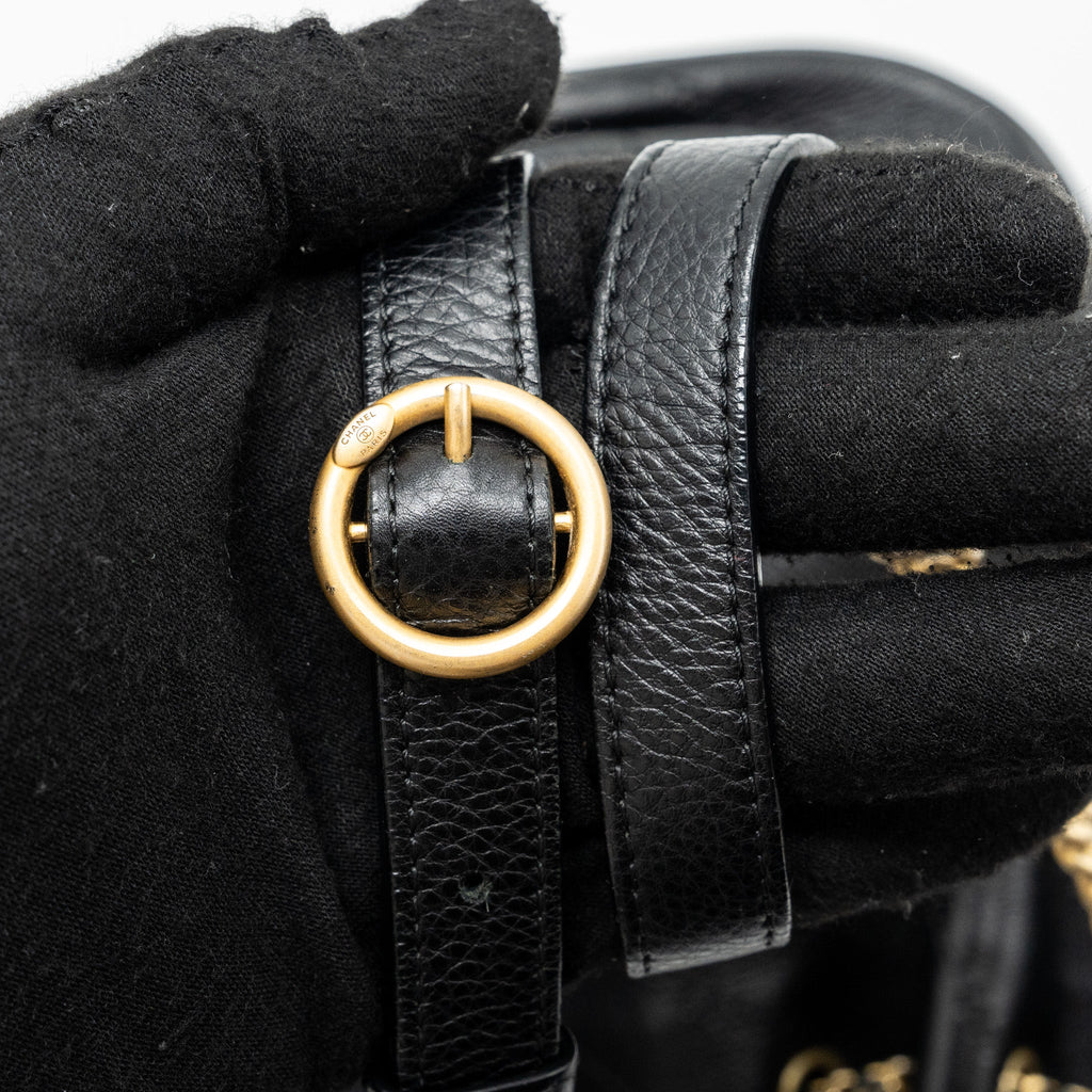 CHANEL CHEVRON BUCKET BAG GRAINED CALFSKIN BLACK GHW
