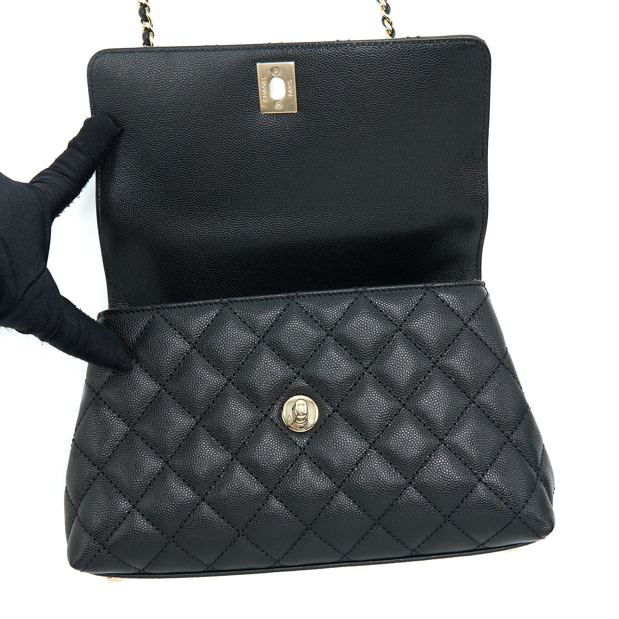 CHANEL SMALL COCO HANDLE CAVIAR BLACK LGHW (MICROCHIP).