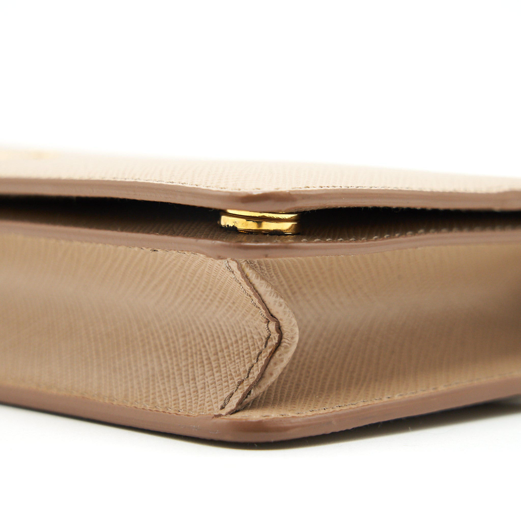 PRADA GIADA SAFFIANO LEATHER WALLET ON CHAIN BEIGE