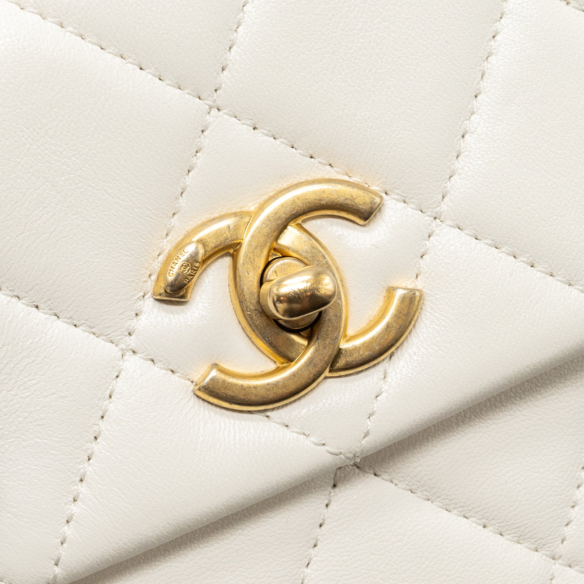 CHANEL SEASONAL SQUARE FLAP BAG LAMBSKIN WHITE GHW (MICROCHIP)
