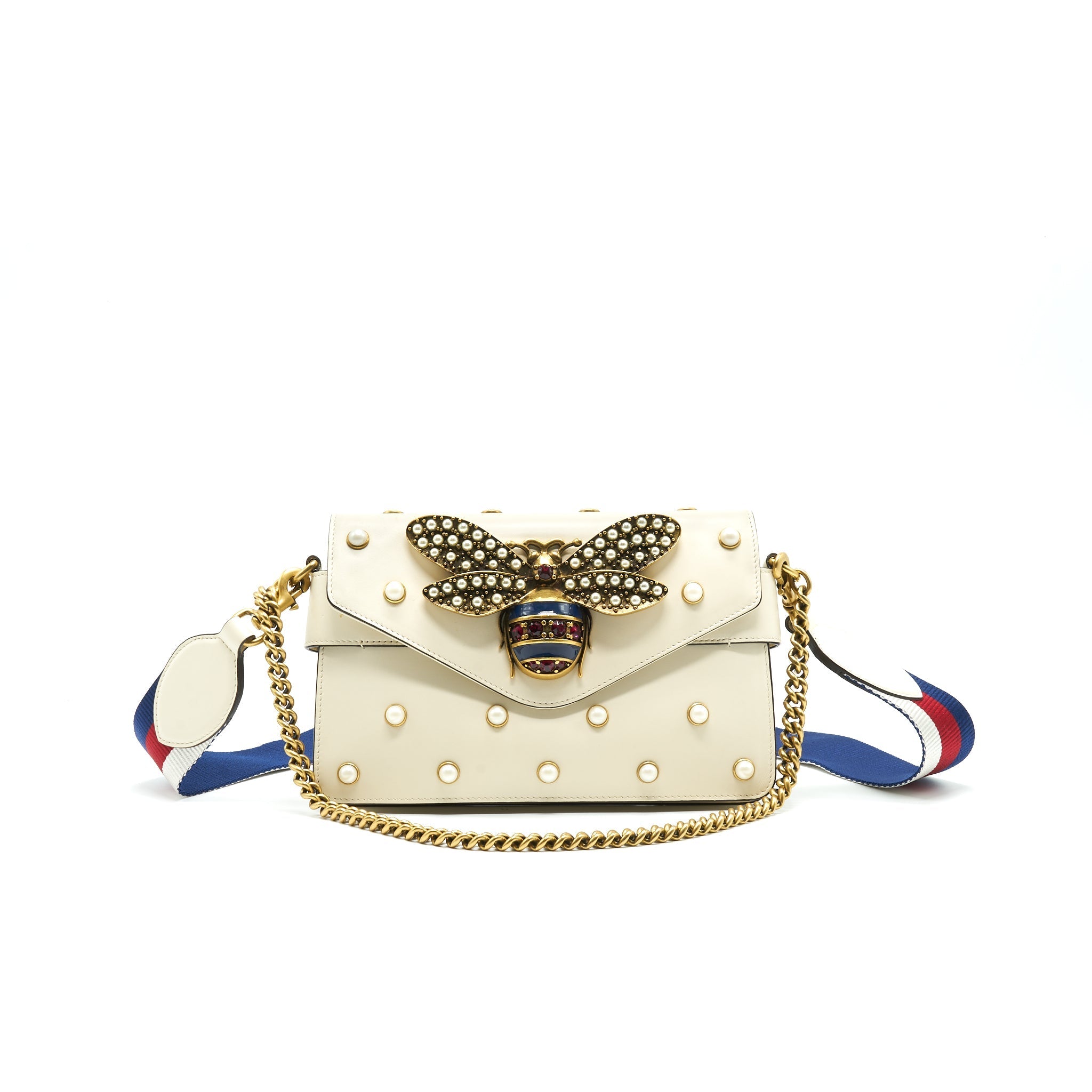 GUCCI EMBELLISHED BROADWAY BEE BAG WHITE