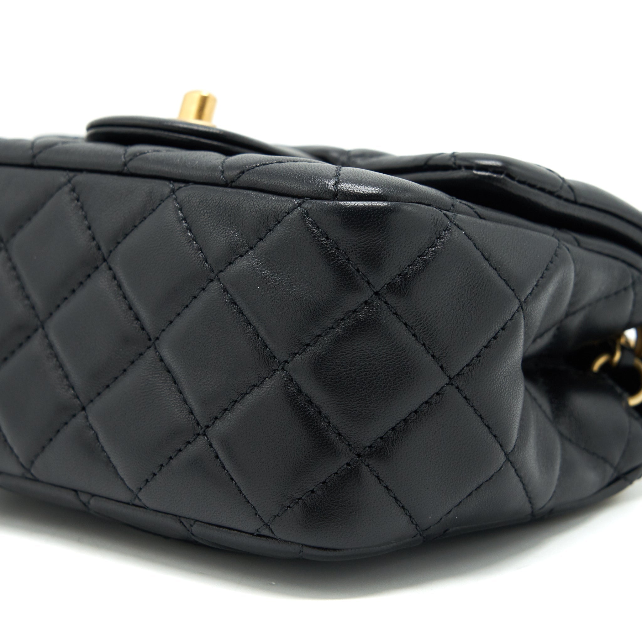 CHANEL PEARL CRUSH MINI SQUARE FLAP BAG LAMBSKIN BLACK GHW (MICROCHIP)