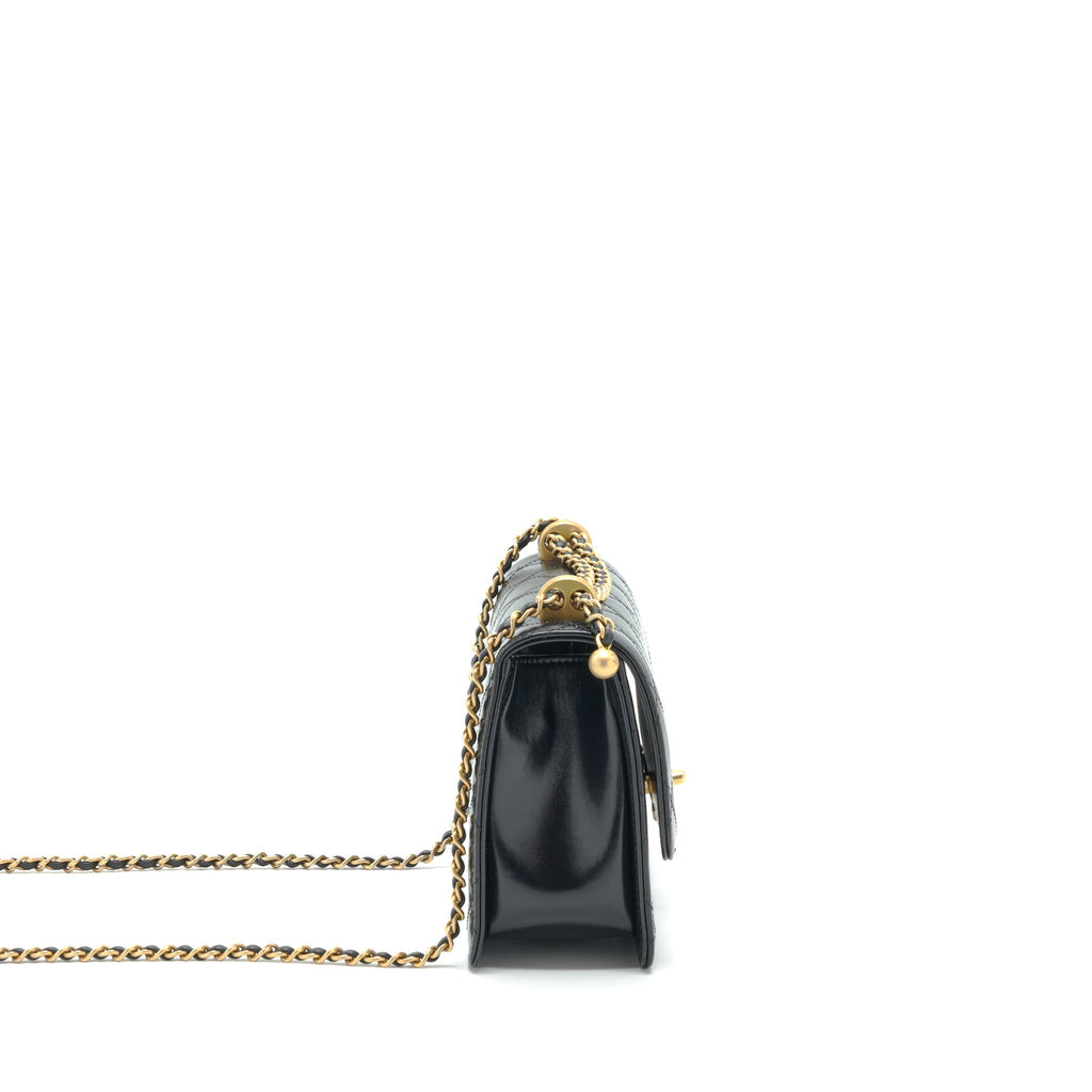 CHANEL 21A GOLD CRUSH FLAP BAG CALFSKIN BLACK GHW (MICROCHIP)