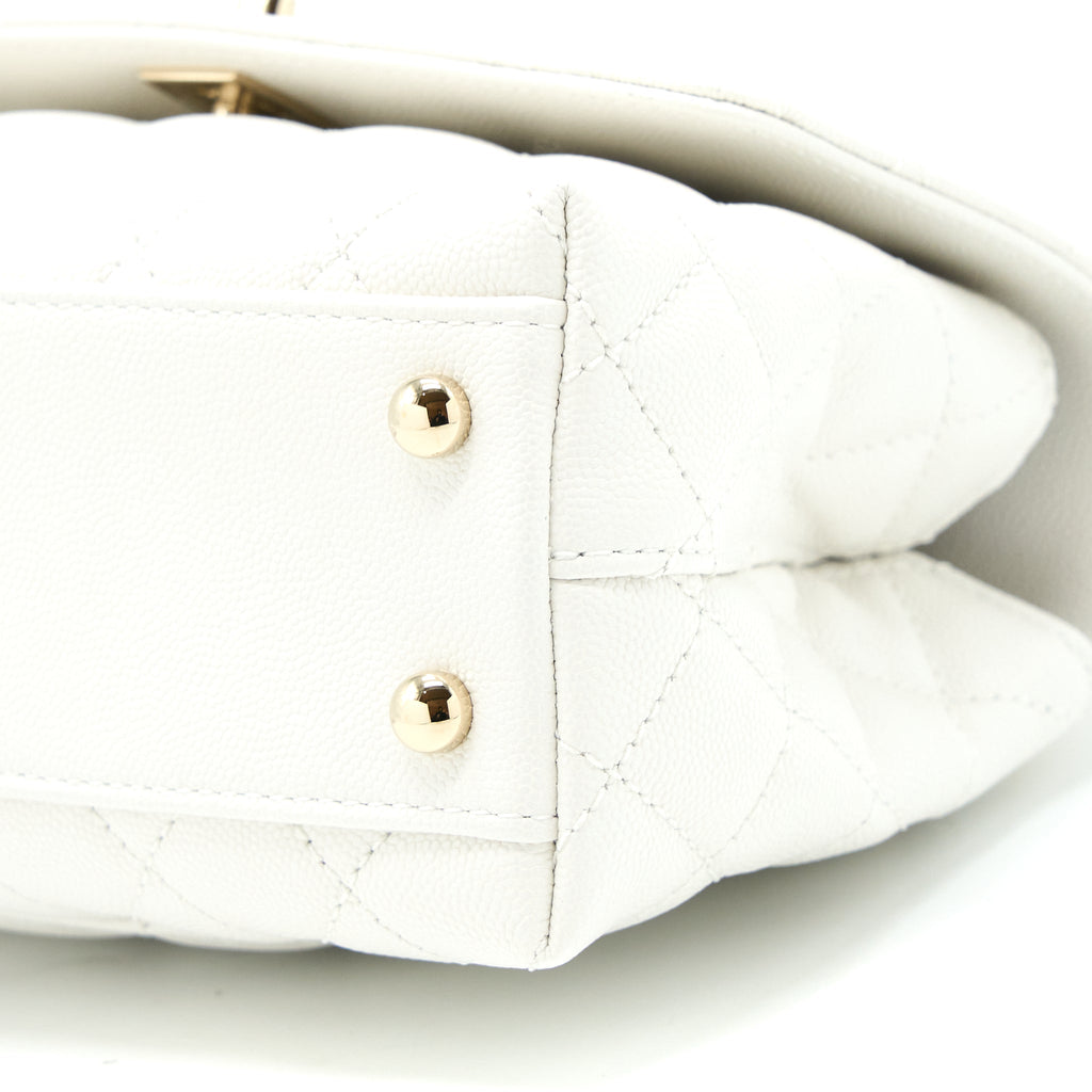 CHANEL SMALL COCO HANDLE CAVIAR WHITE LGHW (MICROCHIP)