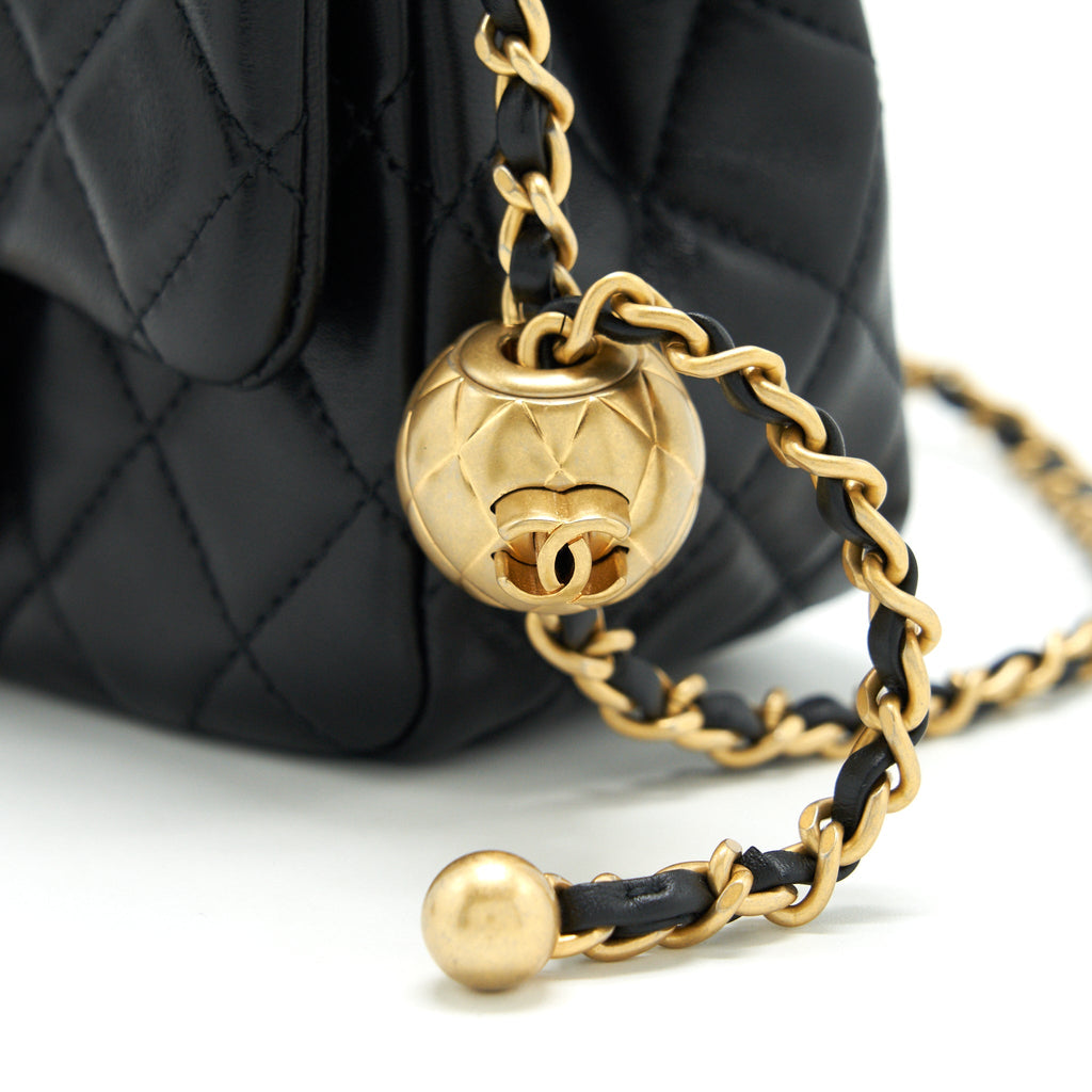CHANEL PEARL CRUSH MINI SQUARE FLAP BAG LAMBSKIN BLACK GHW (MICROCHIP)