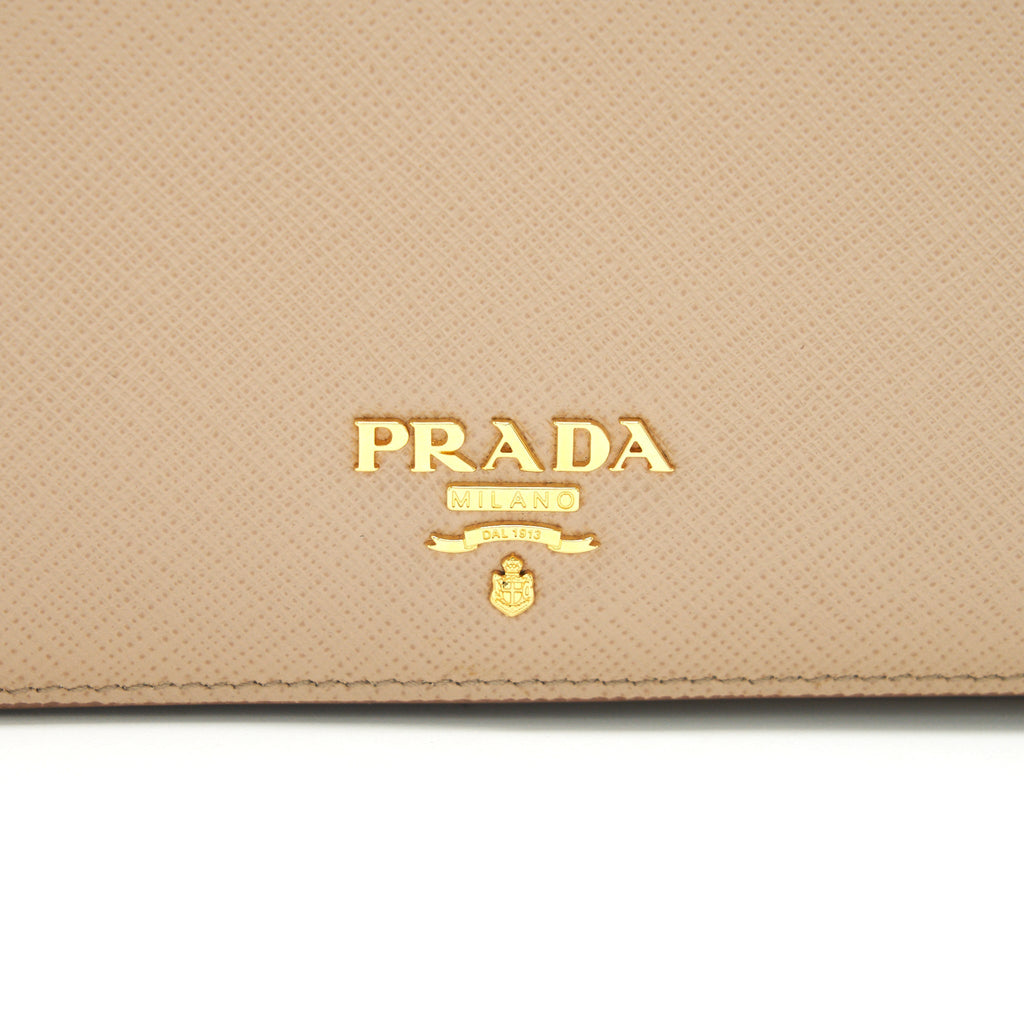 PRADA GIADA SAFFIANO LEATHER WALLET ON CHAIN BEIGE
