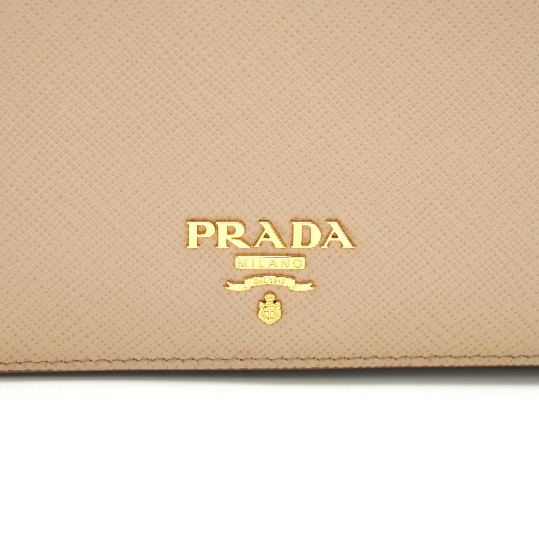 PRADA GIADA SAFFIANO LEATHER WALLET ON CHAIN BEIGE