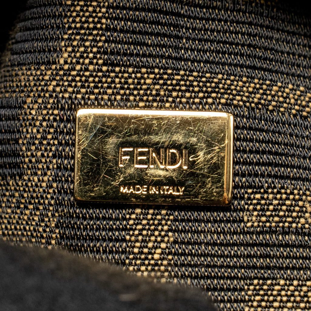 FENDI MINI BAGUETTE SHOULDER BAG FF JACQUARD CANVAS BROWN GHW