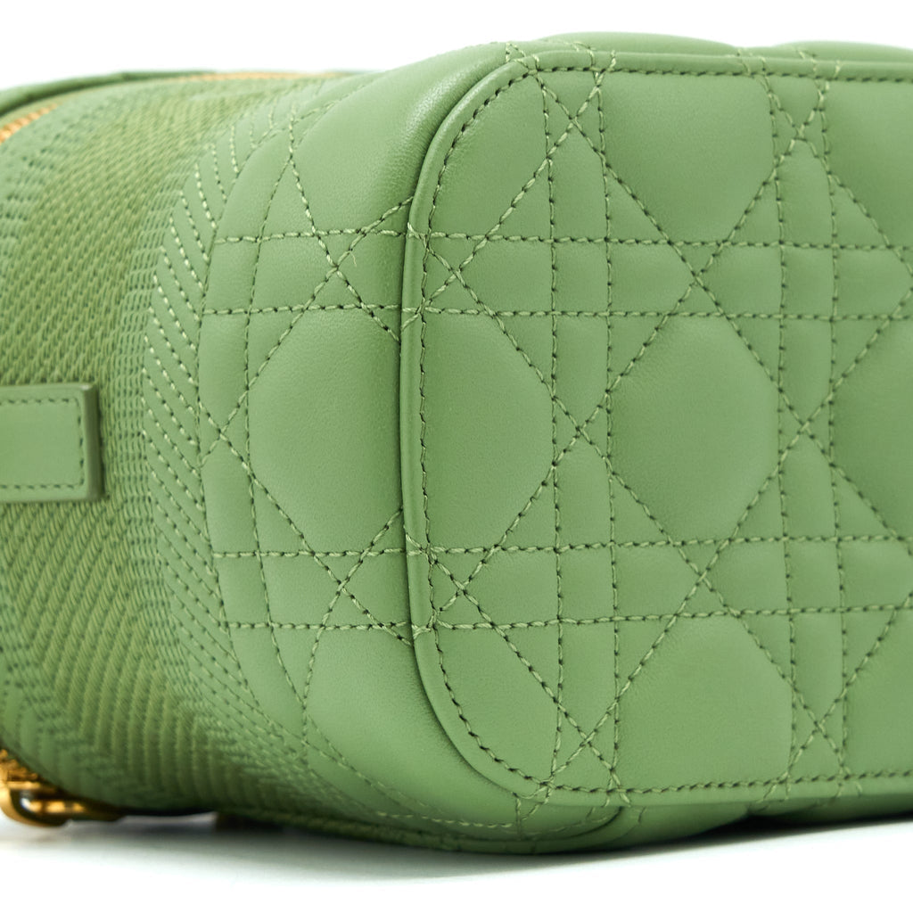 DIOR SMALL DIORTRAVEL VANITY CASE CANNAGE LAMBSKIN GREEN GHW
