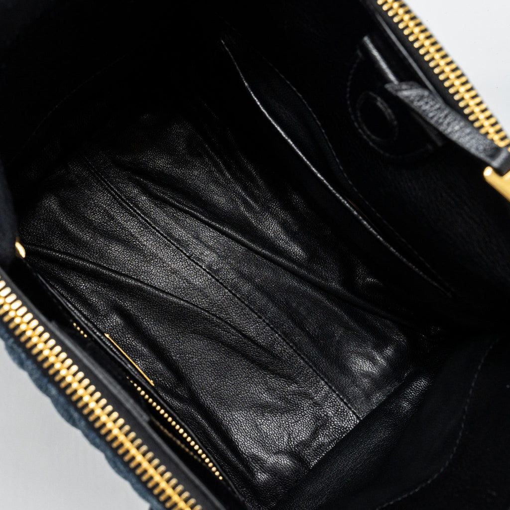 MIUMIU SMALL BIKER TOP HANDLE SATCHEL DENIM NAVY BLUE GHW