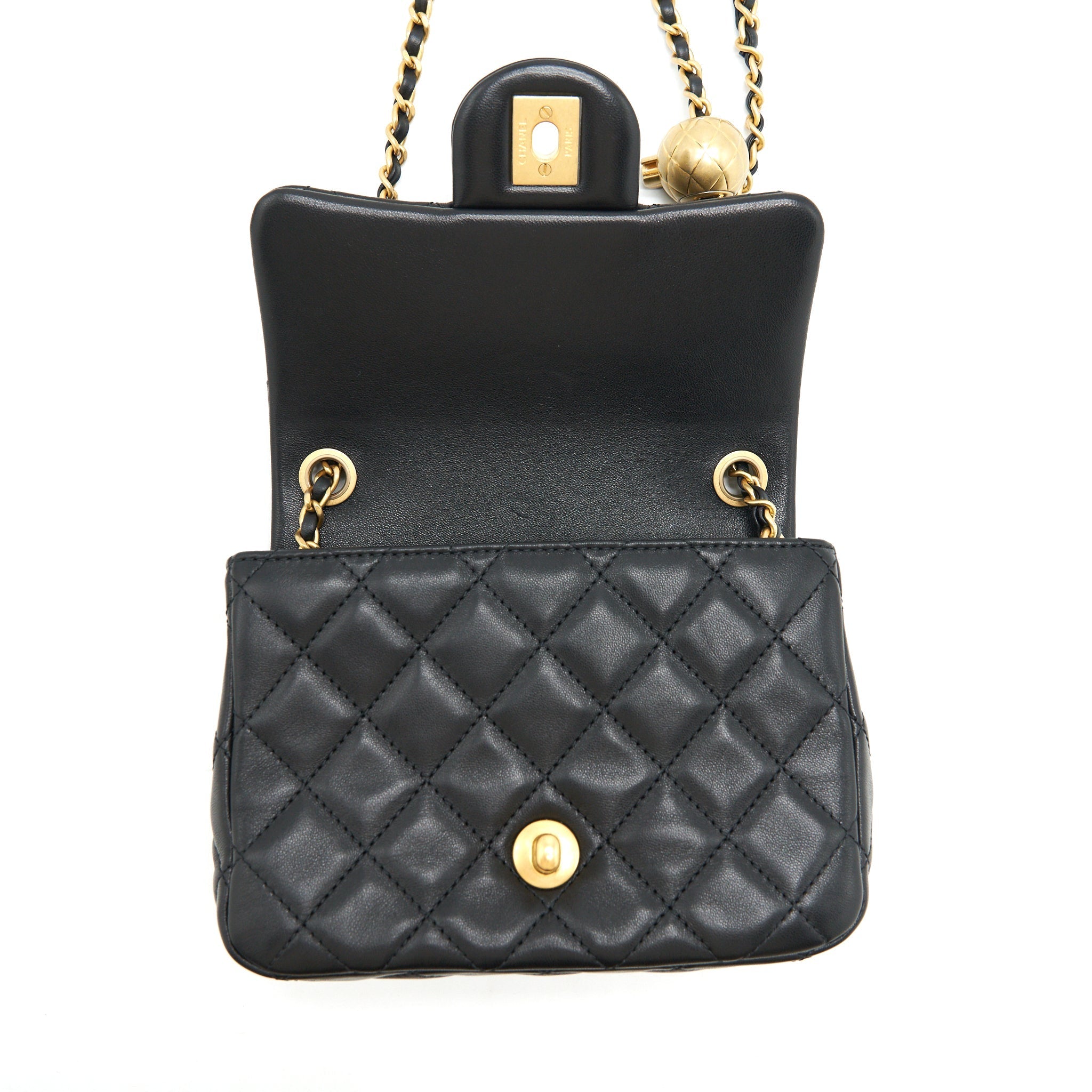 CHANEL PEARL CRUSH MINI SQUARE FLAP BAG LAMBSKIN BLACK GHW (MICROCHIP)