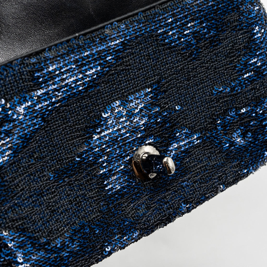 CHANEL SUPER MINI FLAP BAG SEQUIN DARK BLUE / BLACK SHW