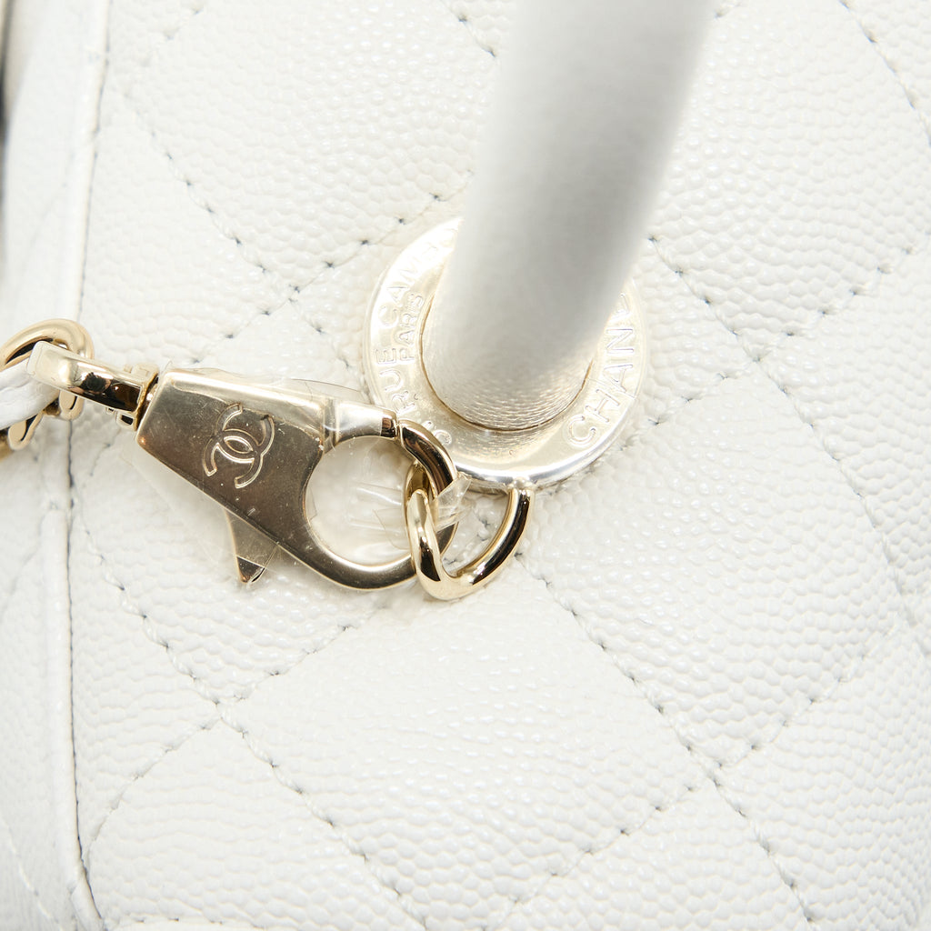 CHANEL SMALL COCO HANDLE CAVIAR WHITE LGHW (MICROCHIP)