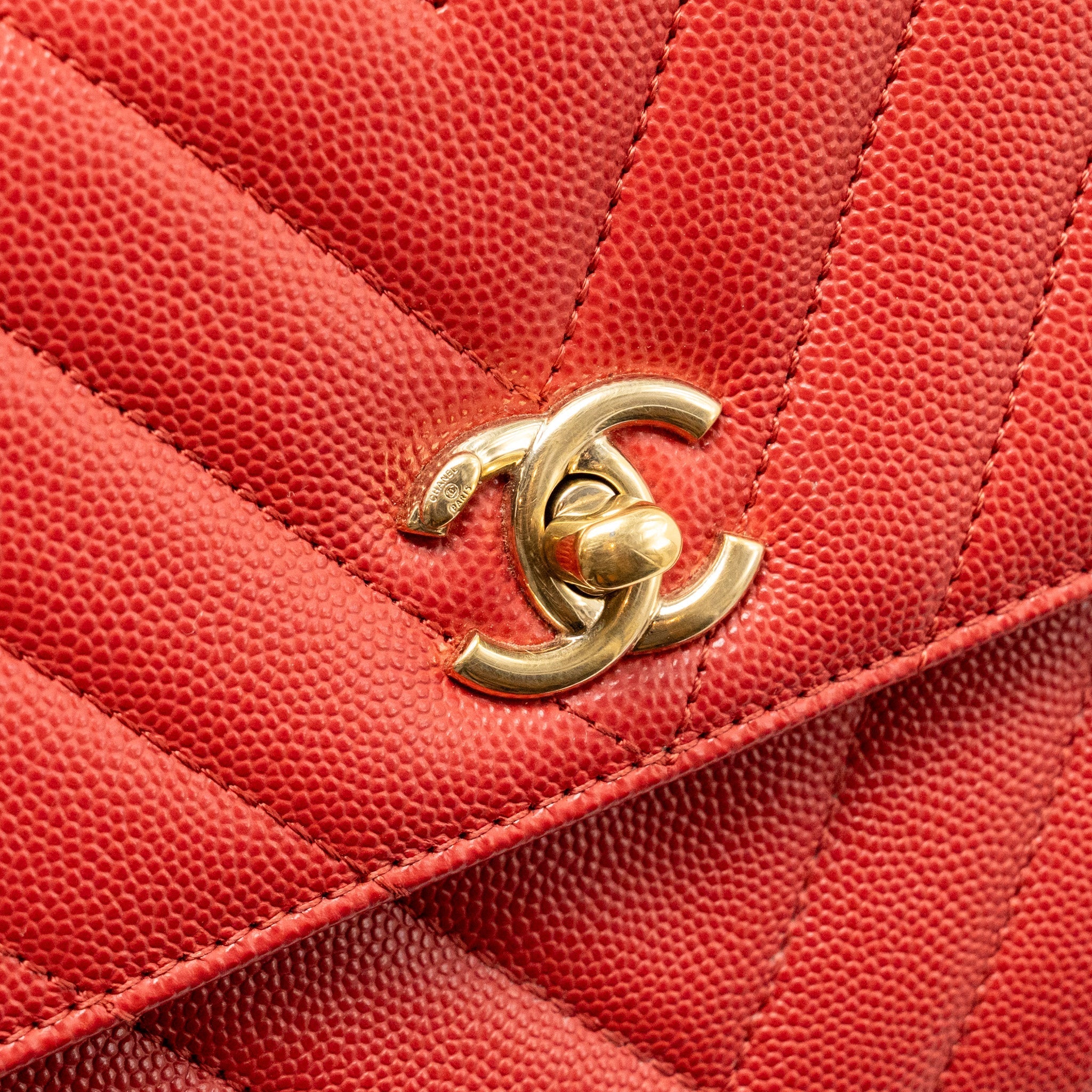 CHANEL SMALL COCO HANDLE CHEVRON CAVIAR RED GHW