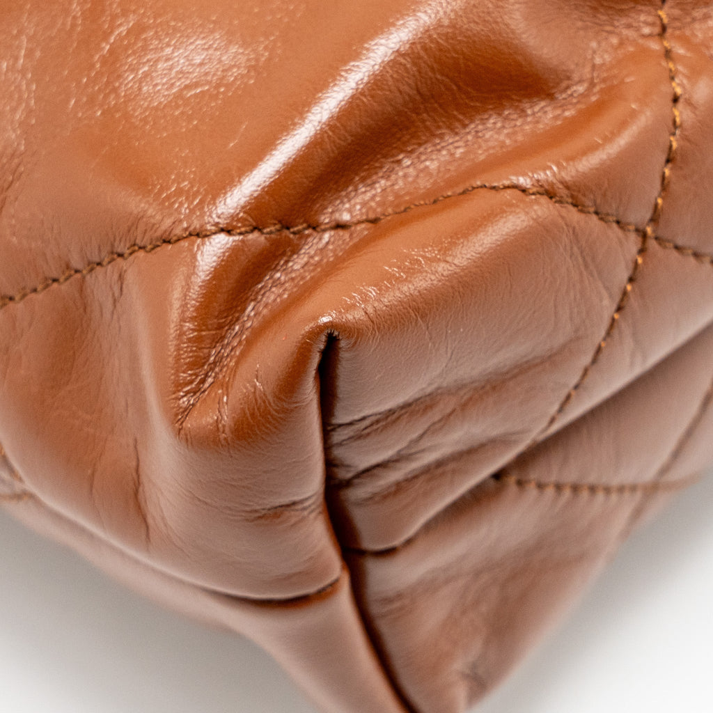 CHANEL MINI 22 BAG SHINY CALFSKIN CARAMEL GHW (MICROCHIP)