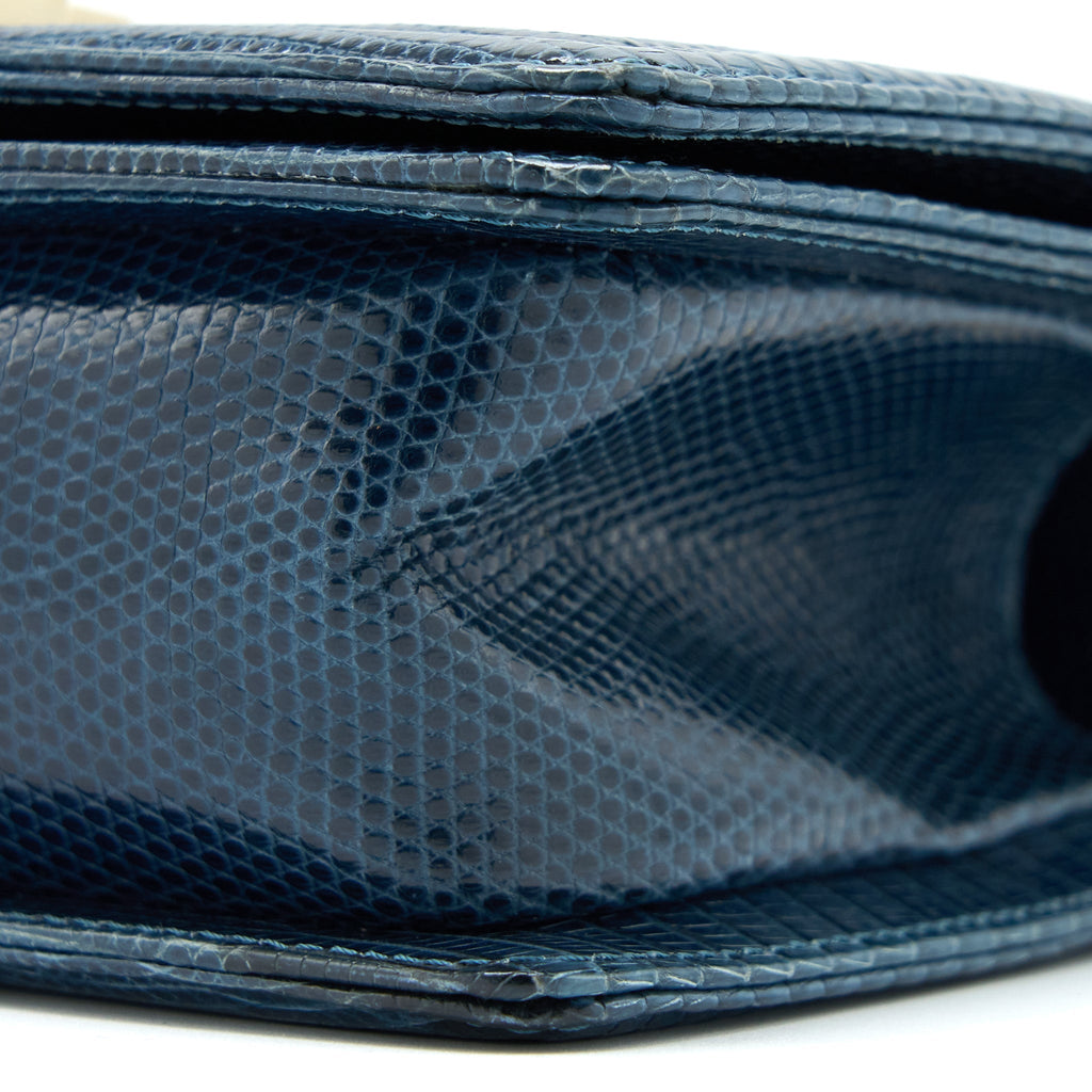 CHANEL SMALL BOY BAG LIZARD DARK BLUE LGHW