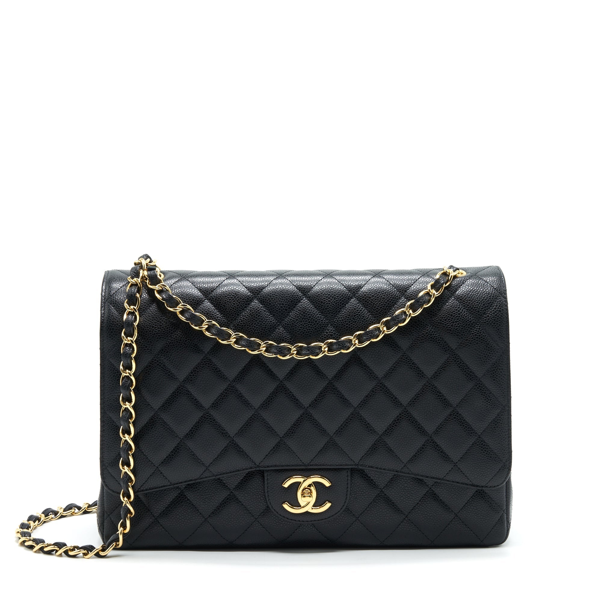 CHANEL MAXI CLASSIC DOUBLE FLAP CAVIAR BLACK GHW SERIAL 20