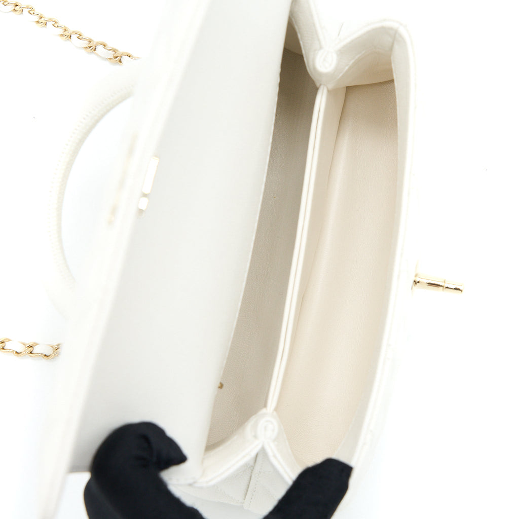 CHANEL SMALL COCO HANDLE CAVIAR WHITE LGHW (MICROCHIP)