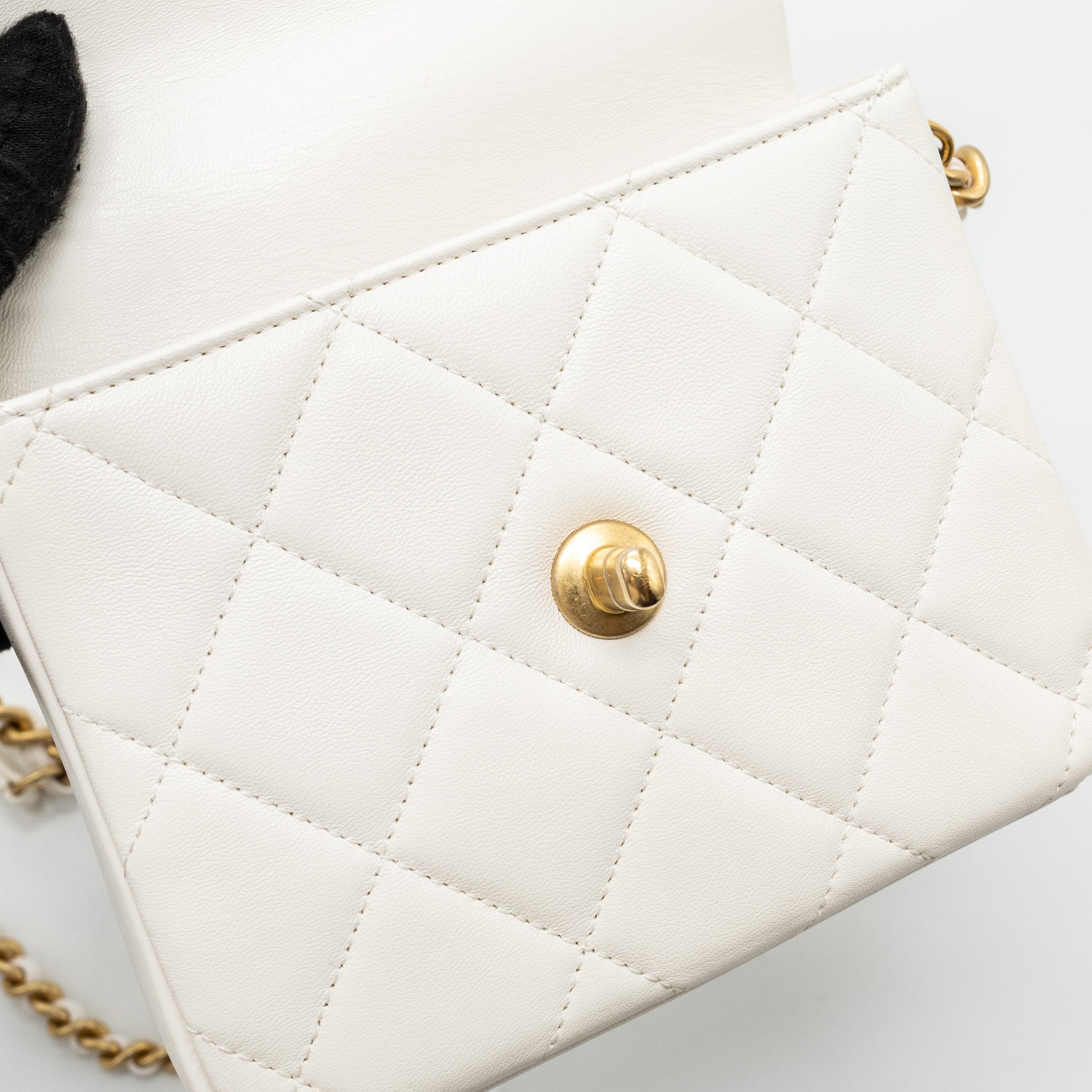 CHANEL SEASONAL SQUARE FLAP BAG LAMBSKIN WHITE GHW (MICROCHIP)