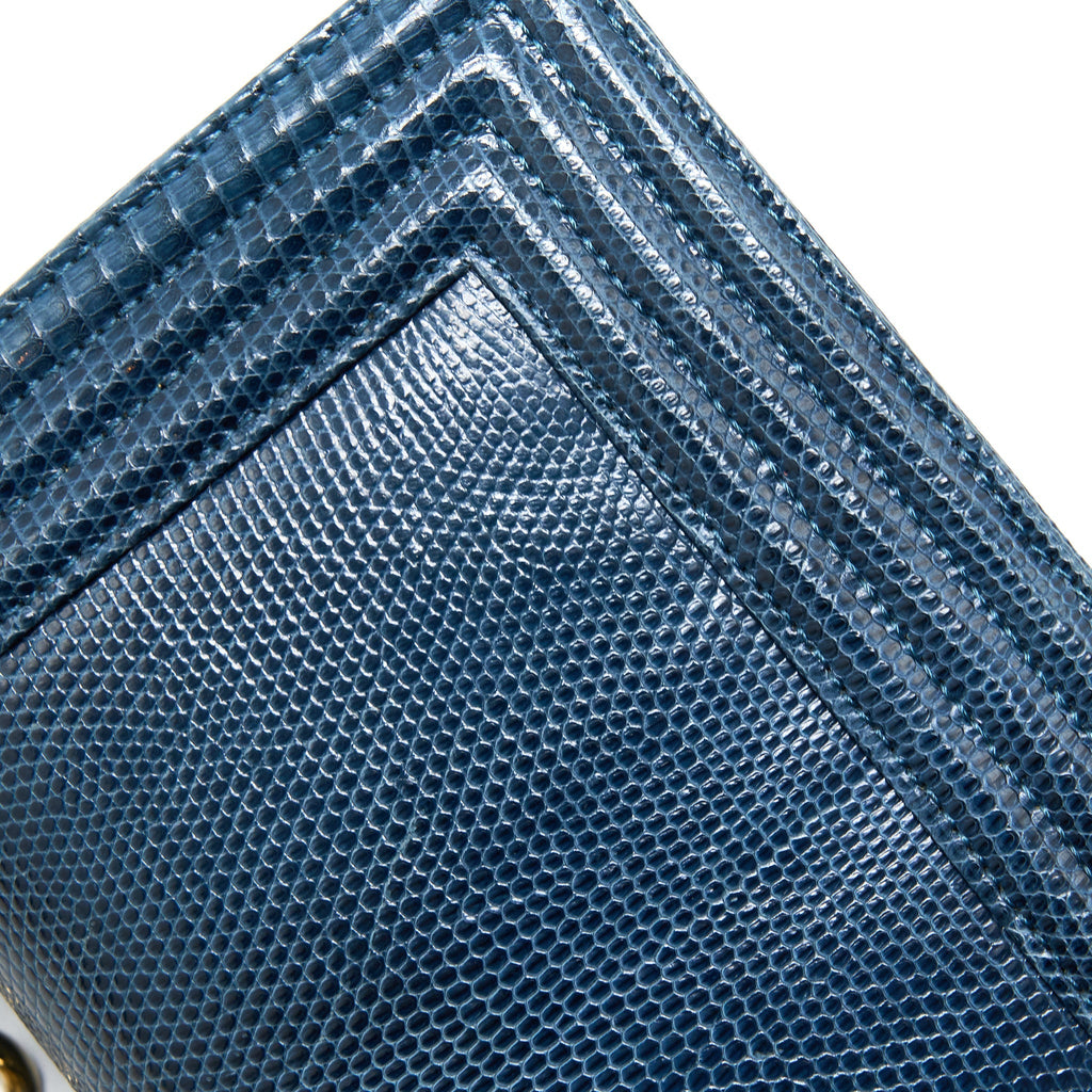 CHANEL SMALL BOY BAG LIZARD DARK BLUE LGHW