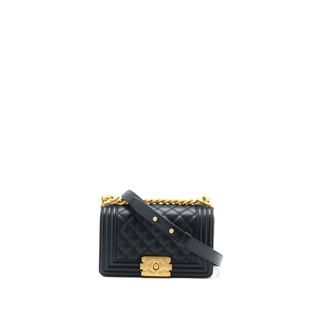 CHANEL SMALL BOY CAVIAR BLACK BRUSHED GHW (MICROCHIP)