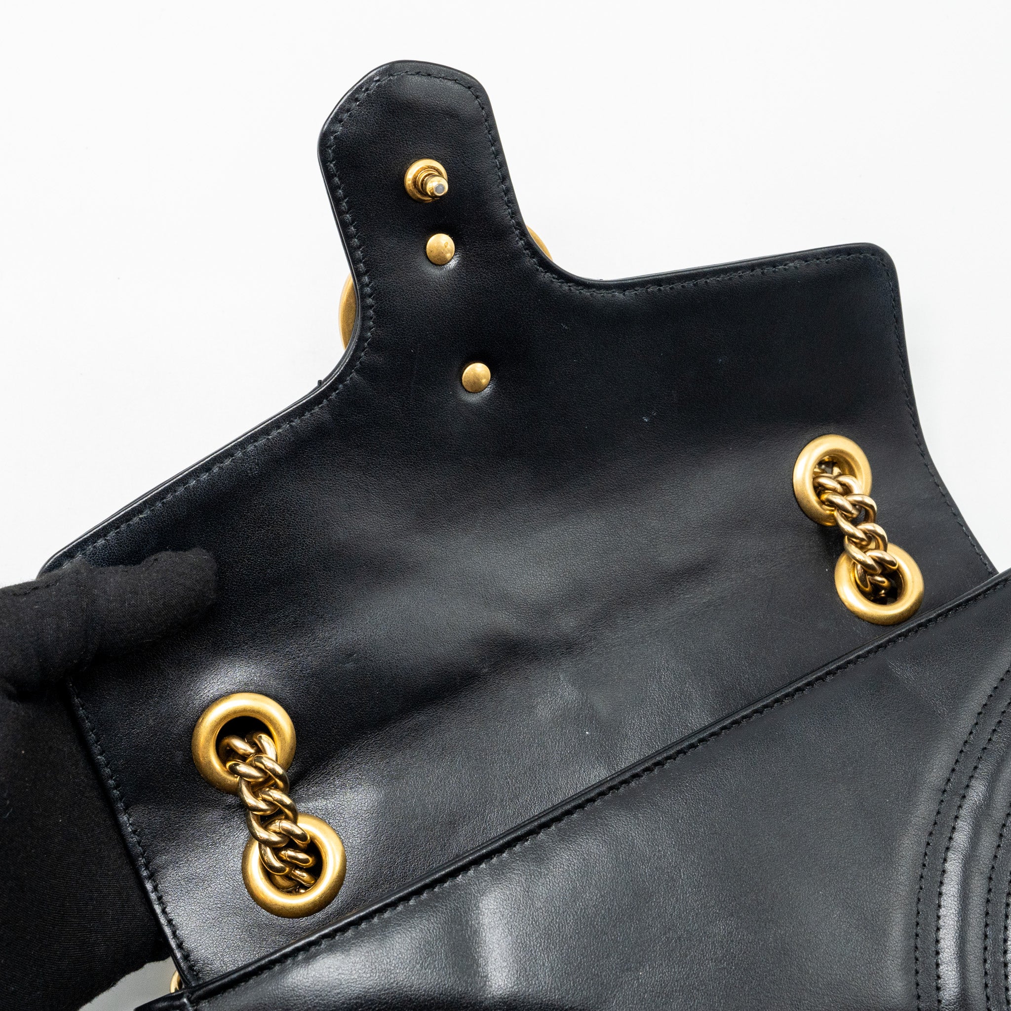 GUCCI SMALL GG MARMONT SHOULDER BAG CALFSKIN BLACK GHW