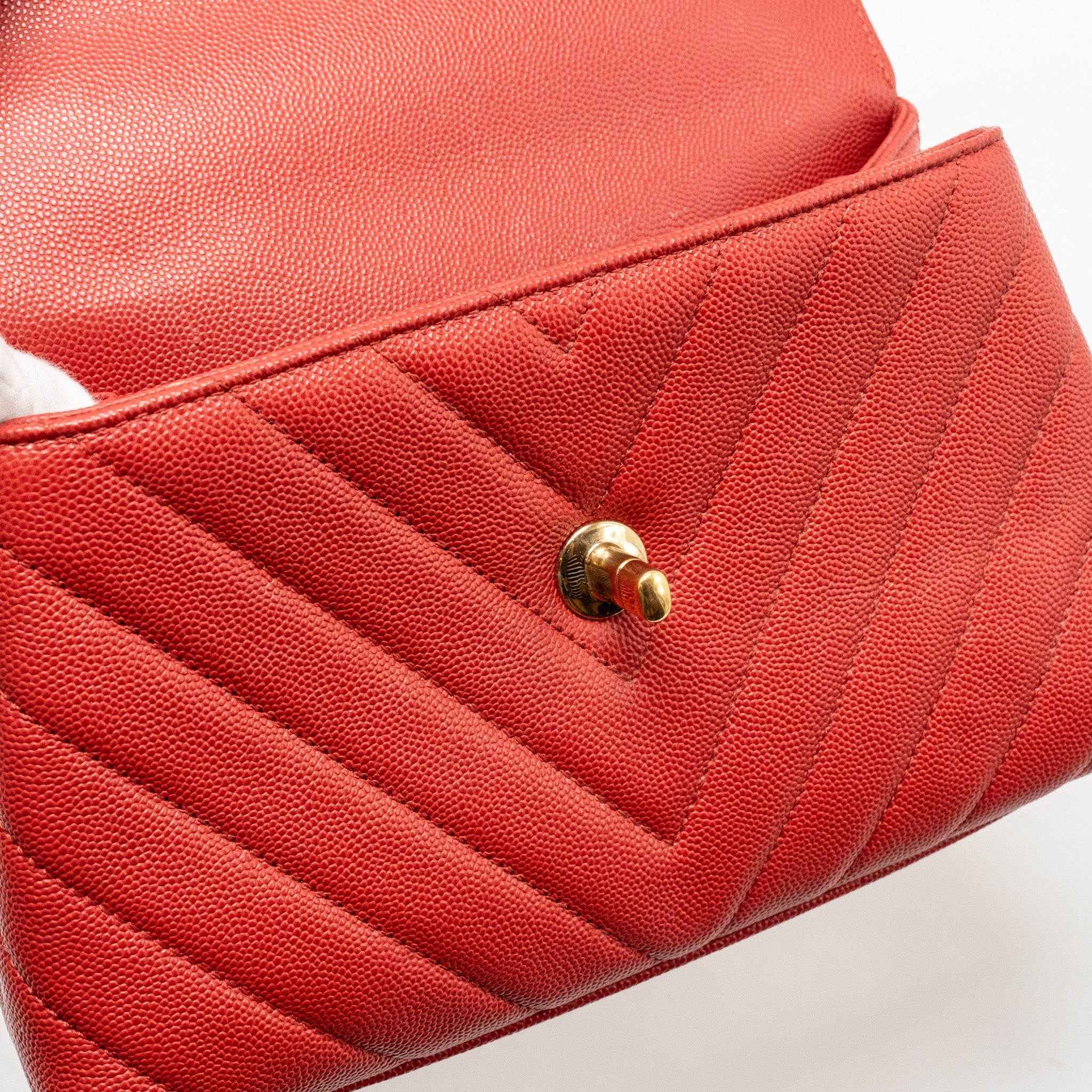 CHANEL SMALL COCO HANDLE CHEVRON CAVIAR RED GHW