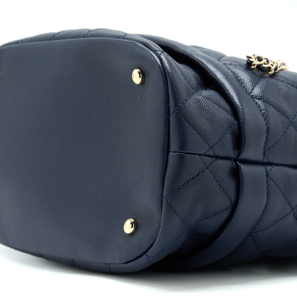 CHANEL TOP HANDLE BUCKET BAG CAVIAR NAVY BLUE LGHW