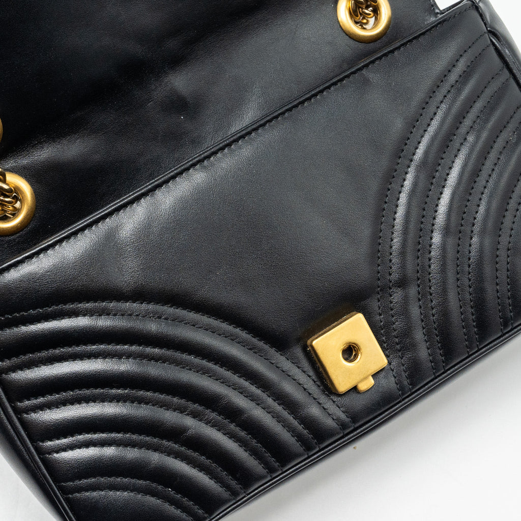 GUCCI SMALL GG MARMONT SHOULDER BAG CALFSKIN BLACK GHW