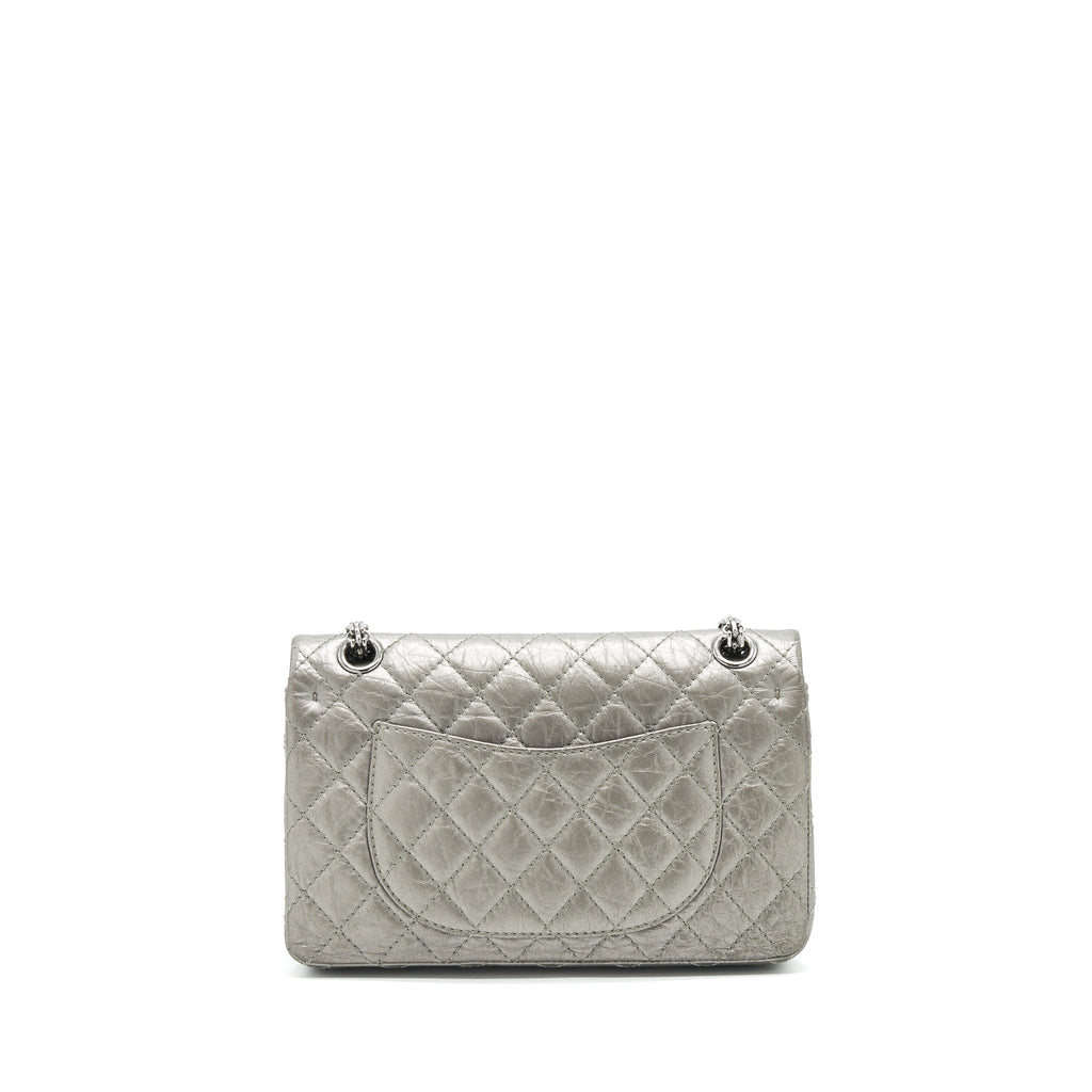 CHANEL SMALL REISSUE 2.55 225 DOUBLE FLAP BAG SILVER GREY