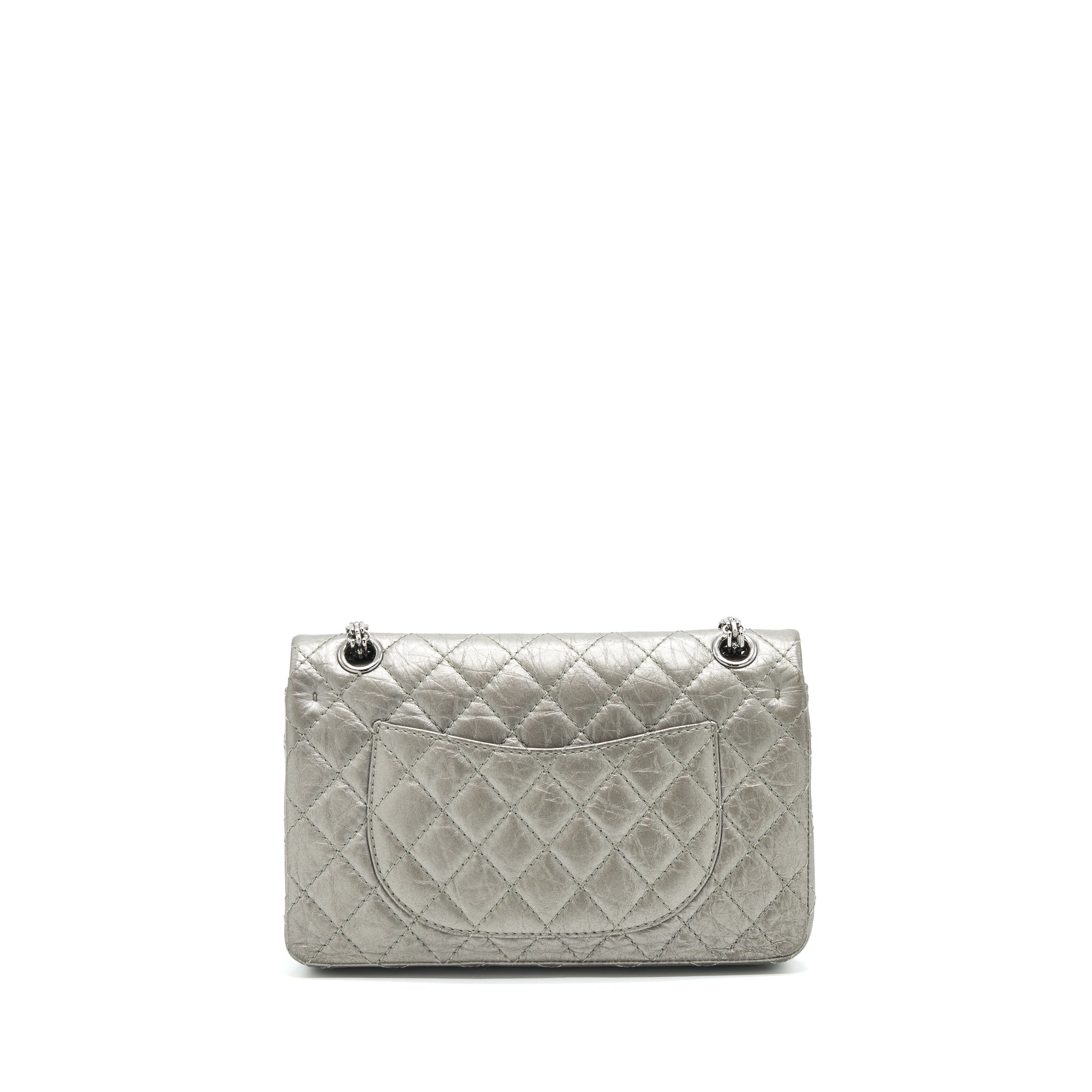 CHANEL SMALL REISSUE 2.55 225 DOUBLE FLAP BAG SILVER GREY