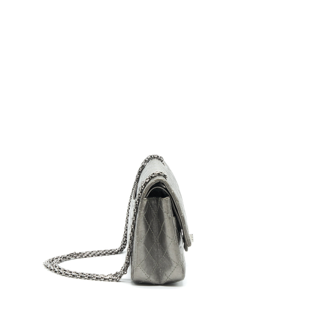 CHANEL SMALL REISSUE 2.55 225 DOUBLE FLAP BAG SILVER GREY