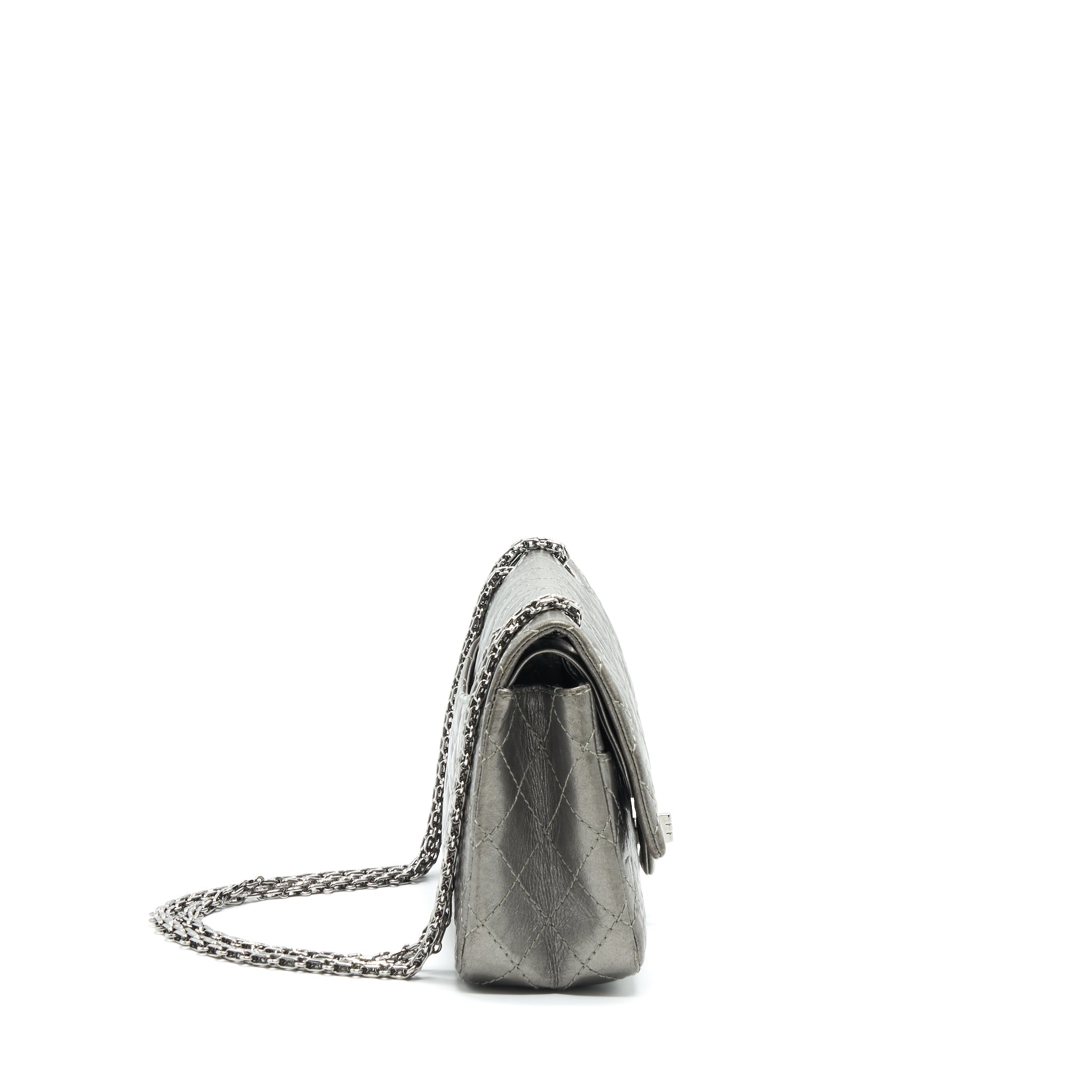 CHANEL SMALL REISSUE 2.55 225 DOUBLE FLAP BAG SILVER GREY