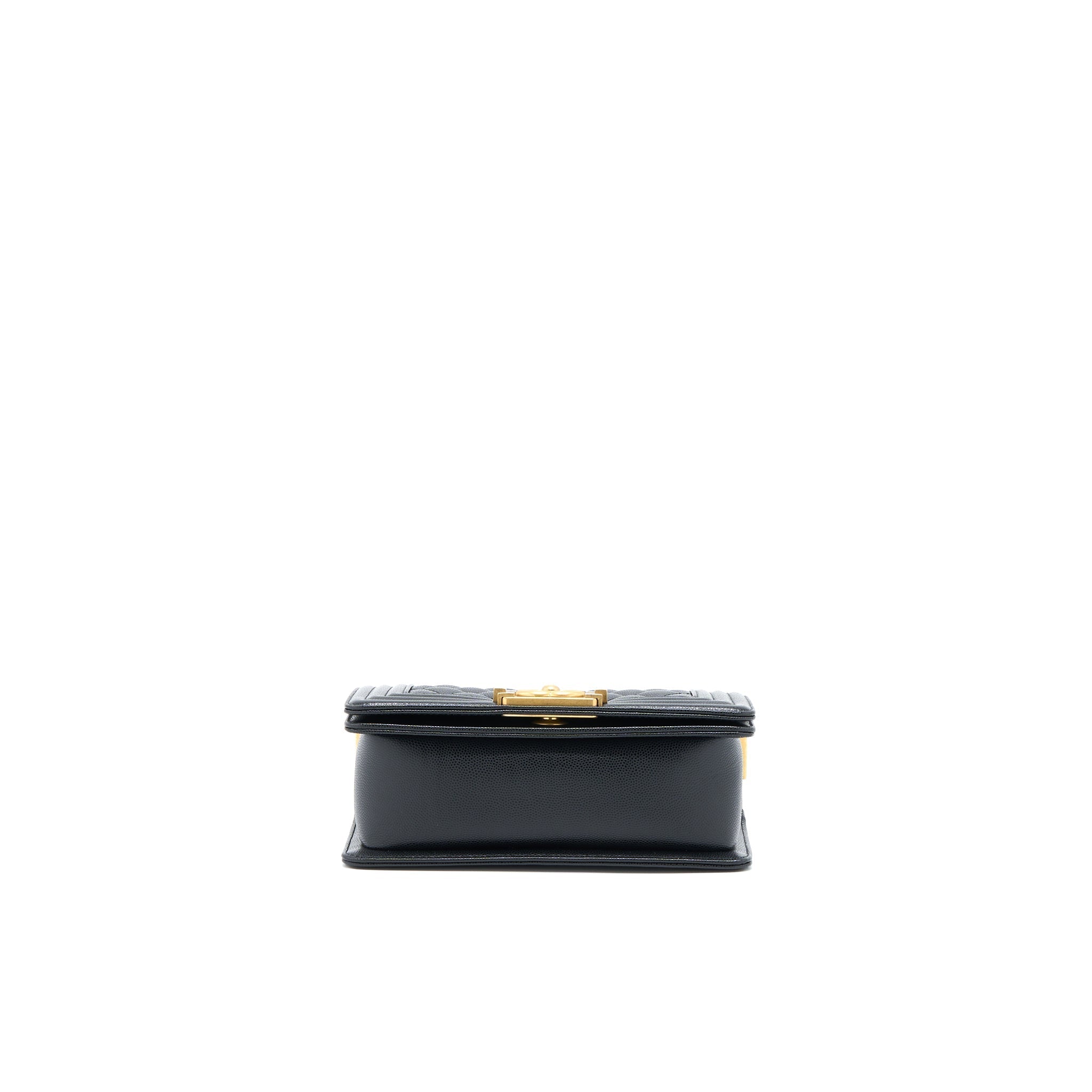 CHANEL SMALL BOY CAVIAR BLACK BRUSHED GHW (MICROCHIP)