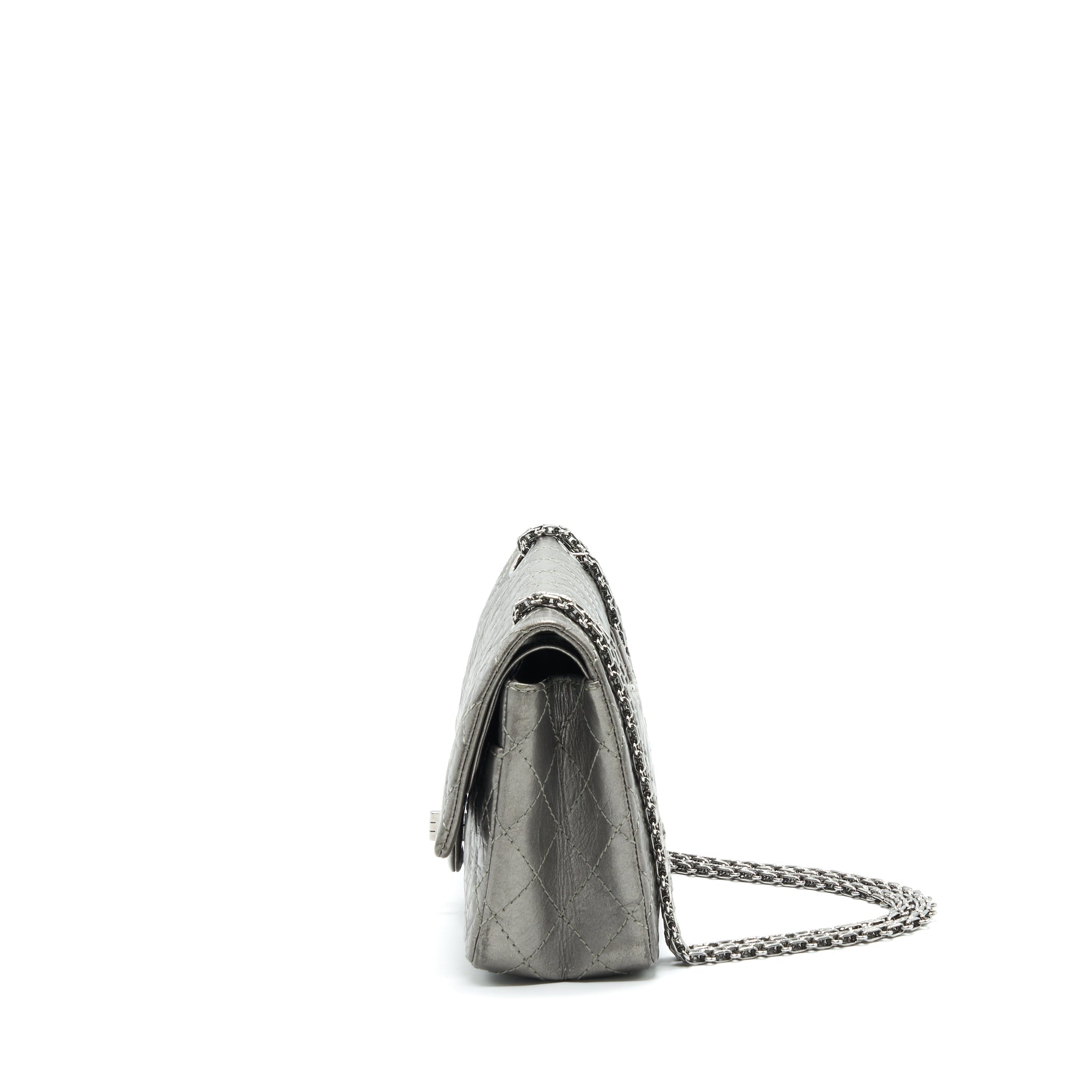 CHANEL SMALL REISSUE 2.55 225 DOUBLE FLAP BAG SILVER GREY