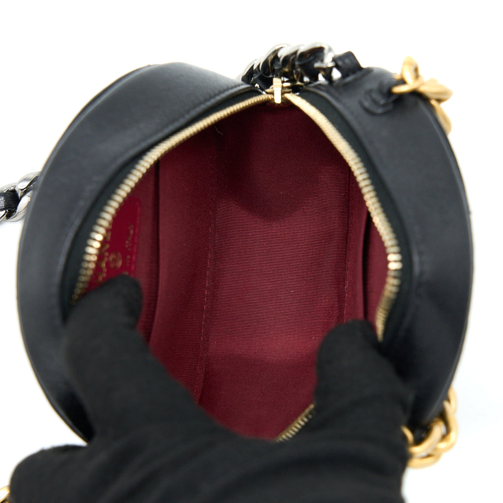CHANEL 19 ROUND CLUTCH WITH CHAIN GOATSKIN BLACK MULTICOLOUR HARDWARE