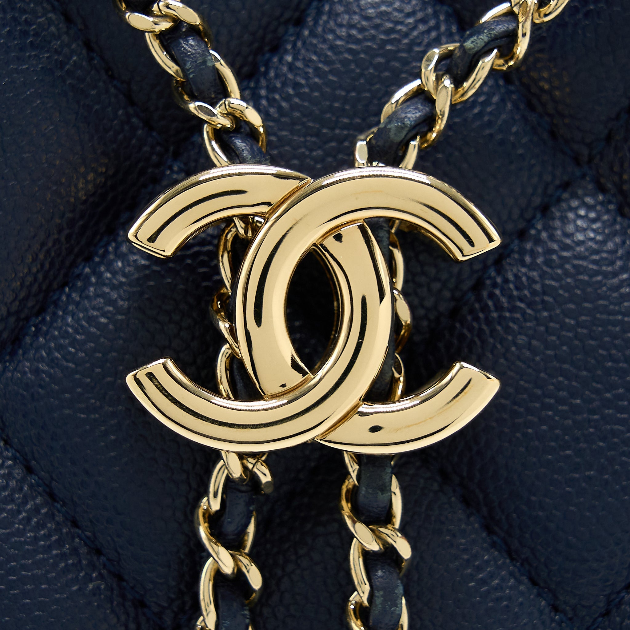 CHANEL TOP HANDLE BUCKET BAG CAVIAR NAVY BLUE LGHW