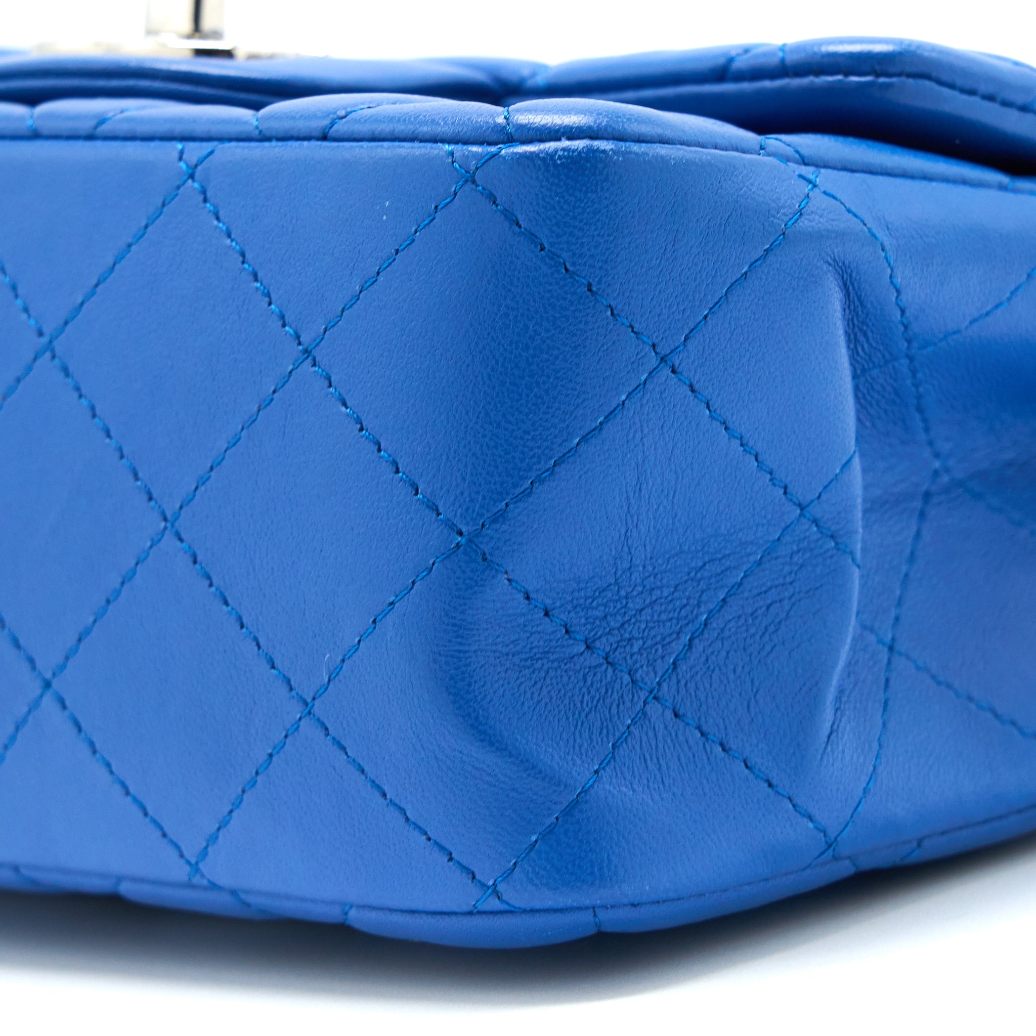 CHANEL MINI SQUARE FLAP BAG LAMBSKIN BLUE SHW