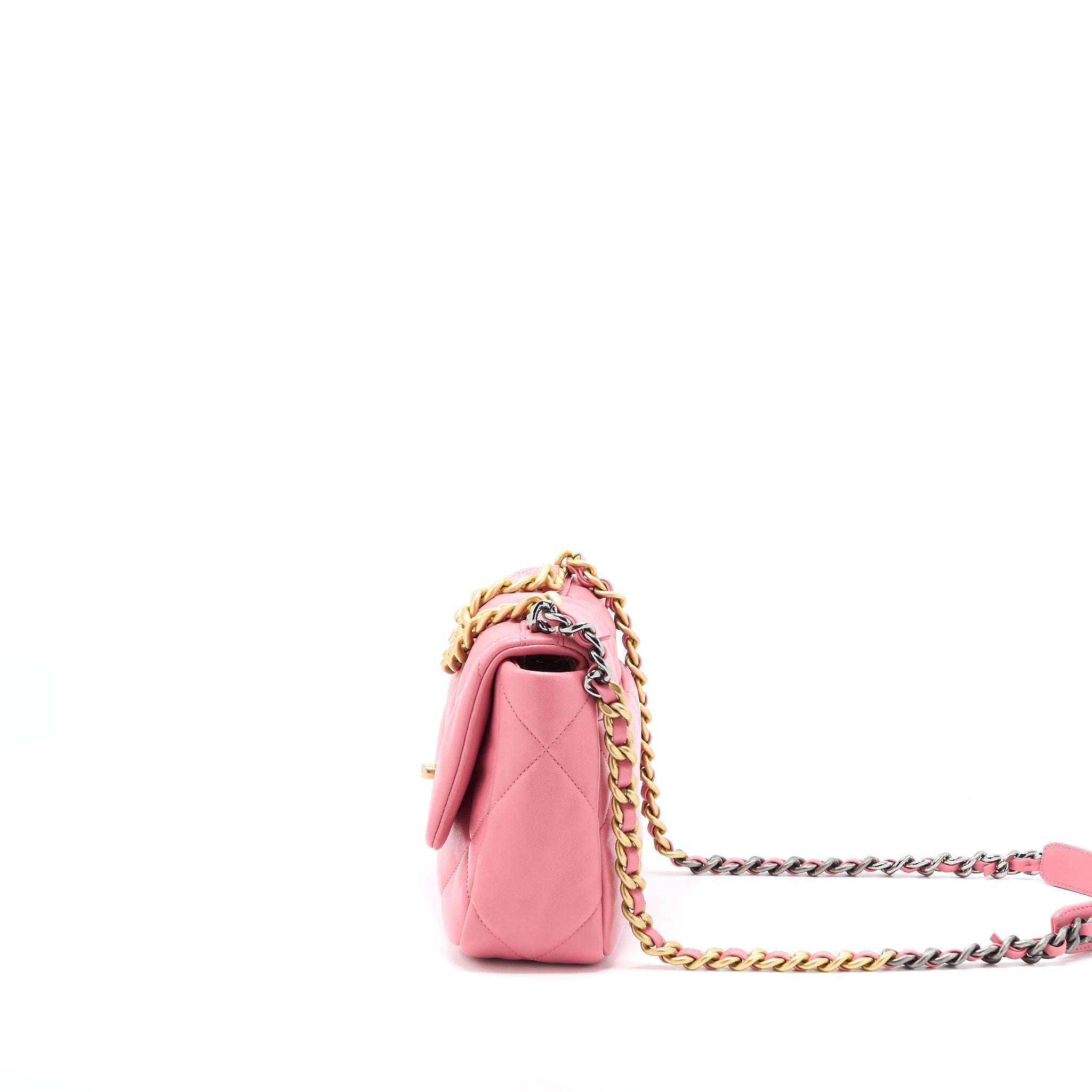 CHANEL SMALL 19 BAG LAMBSKIN PINK MULTICOLOUR HARDWARE (MICROCHIP)