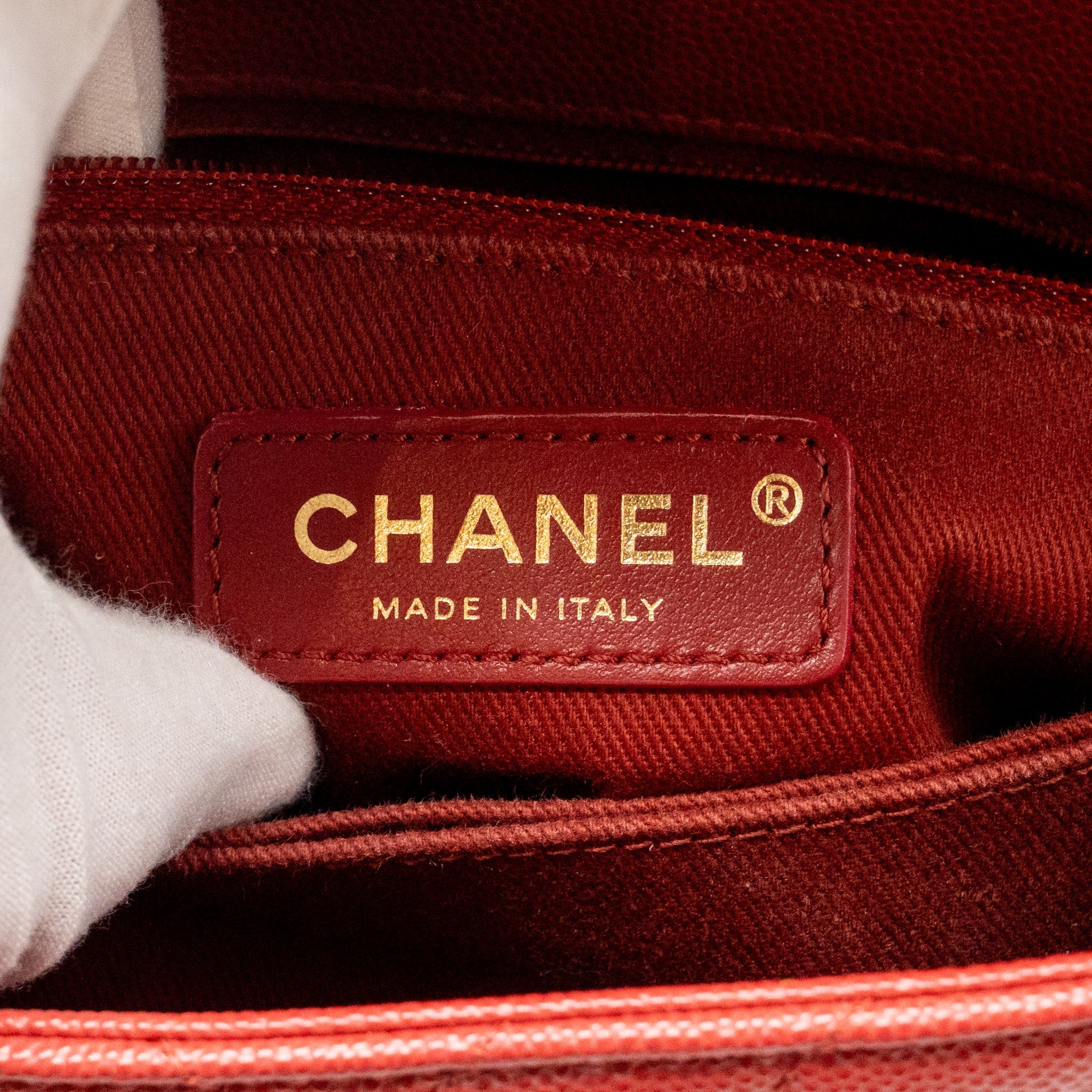 CHANEL SMALL COCO HANDLE CHEVRON CAVIAR RED GHW