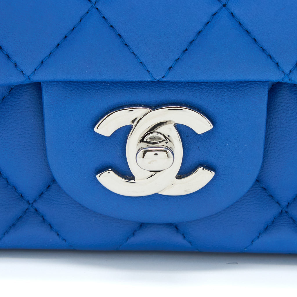 CHANEL MINI SQUARE FLAP BAG LAMBSKIN BLUE SHW