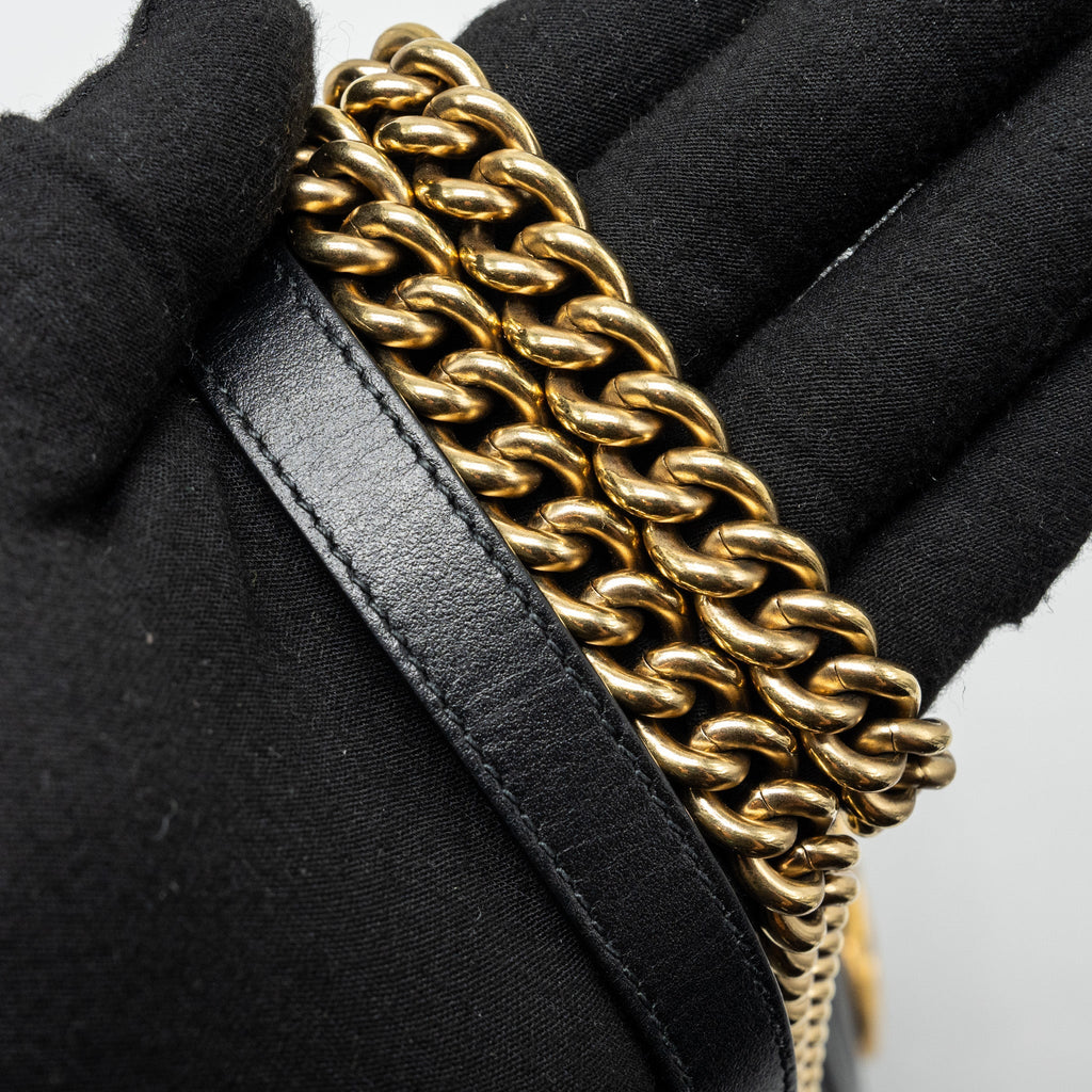 GUCCI SMALL GG MARMONT SHOULDER BAG CALFSKIN BLACK GHW