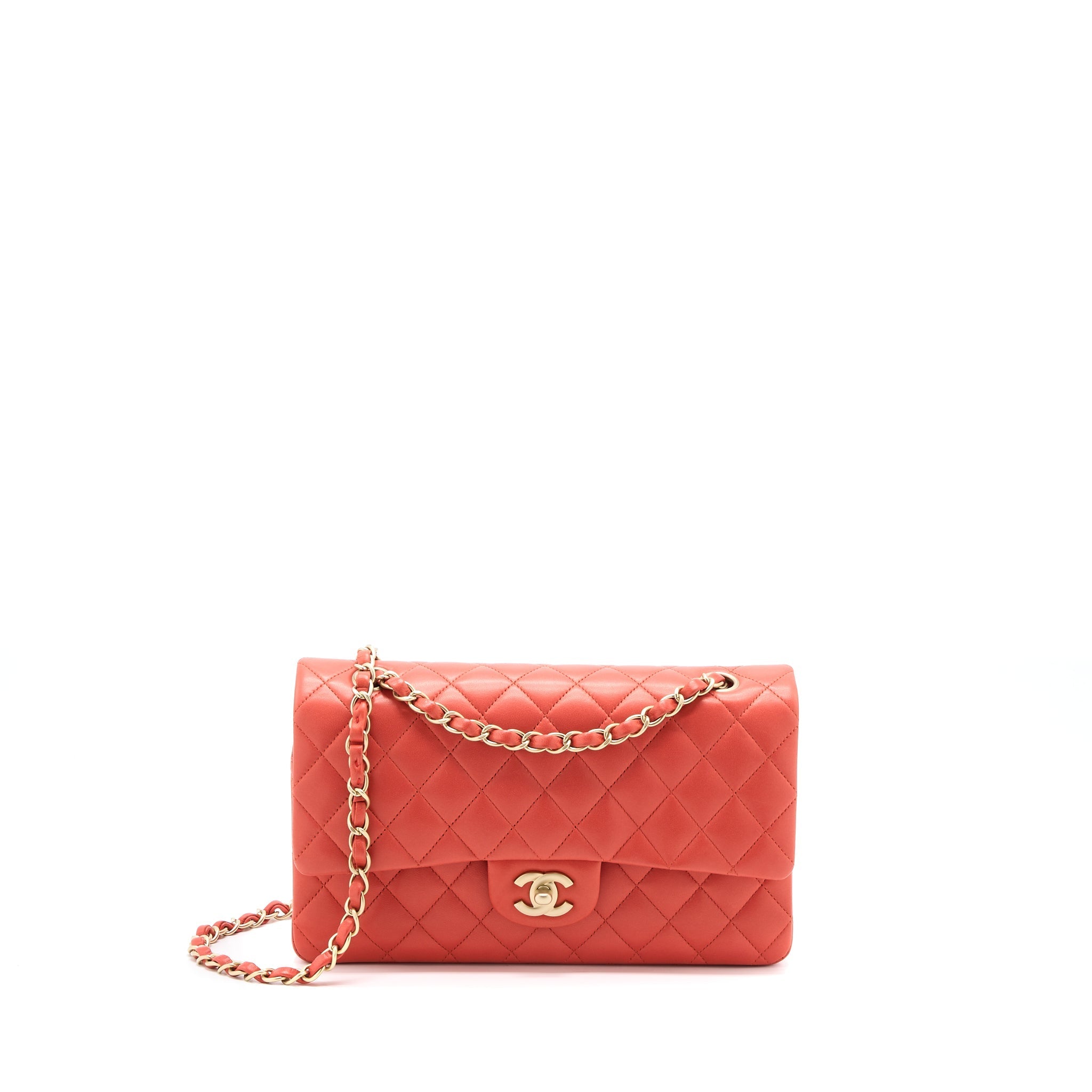 CHANEL MEDIUM CLASSIC DOUBLE FLAP BAG LAMBSKIN CORAL BRUSHED GHW